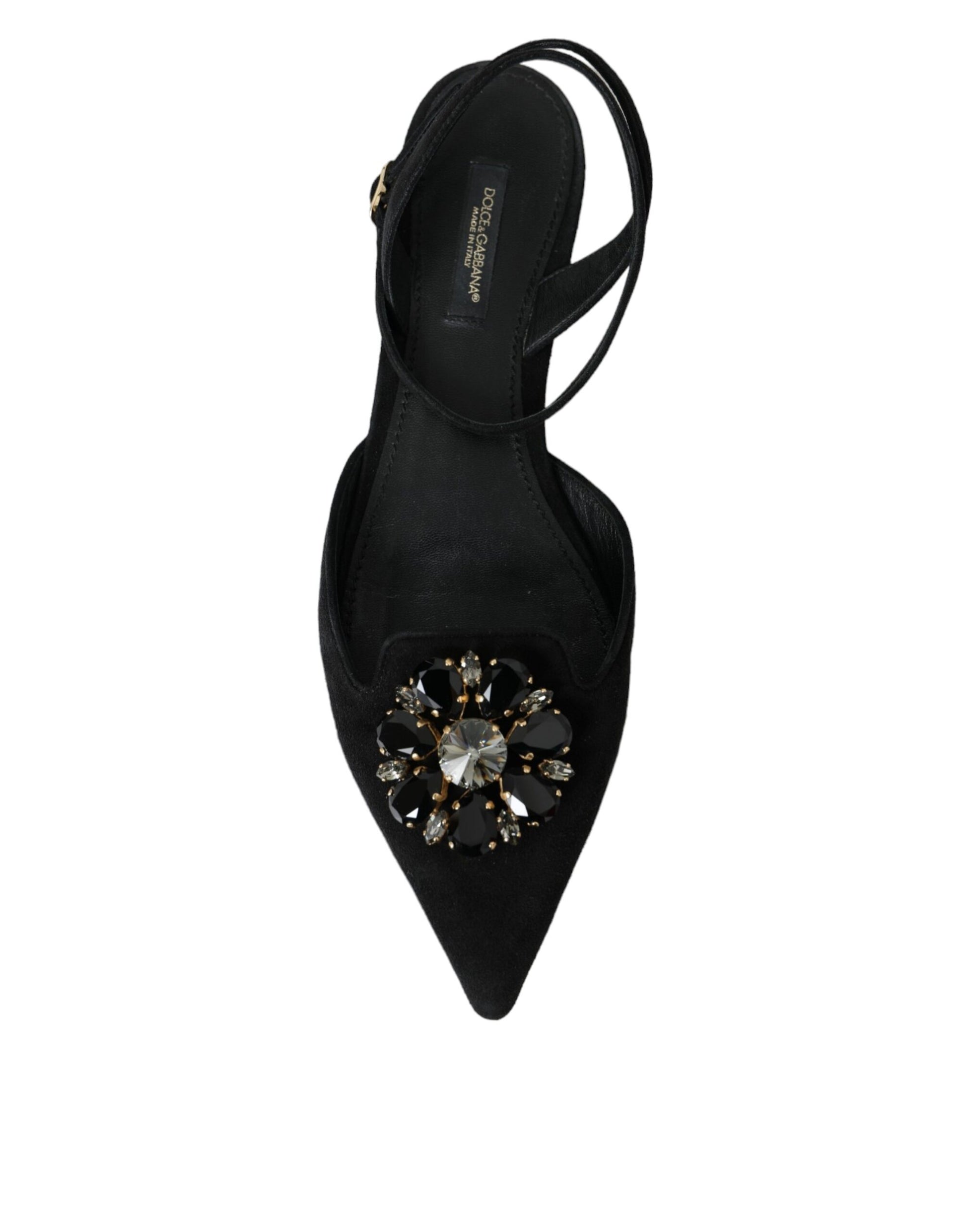 Schwarze Ledersandalen mit Kristallen