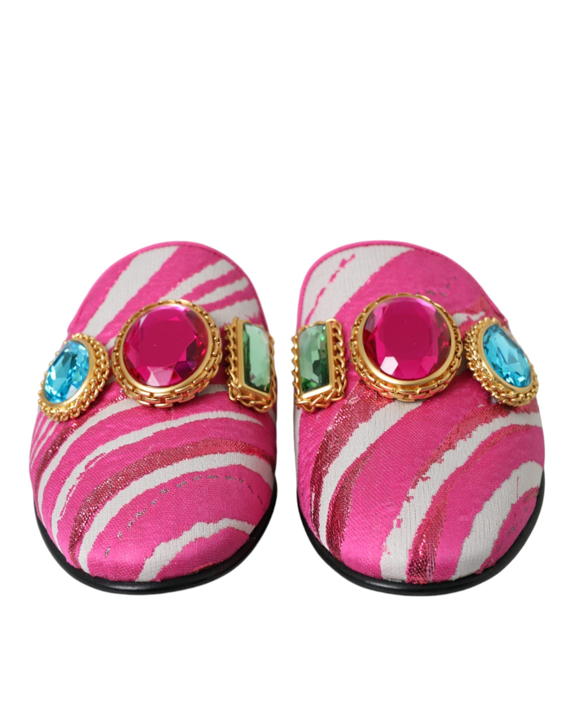 Rosa Jacquard Kristall Mule Flache Sandalen Schuhe