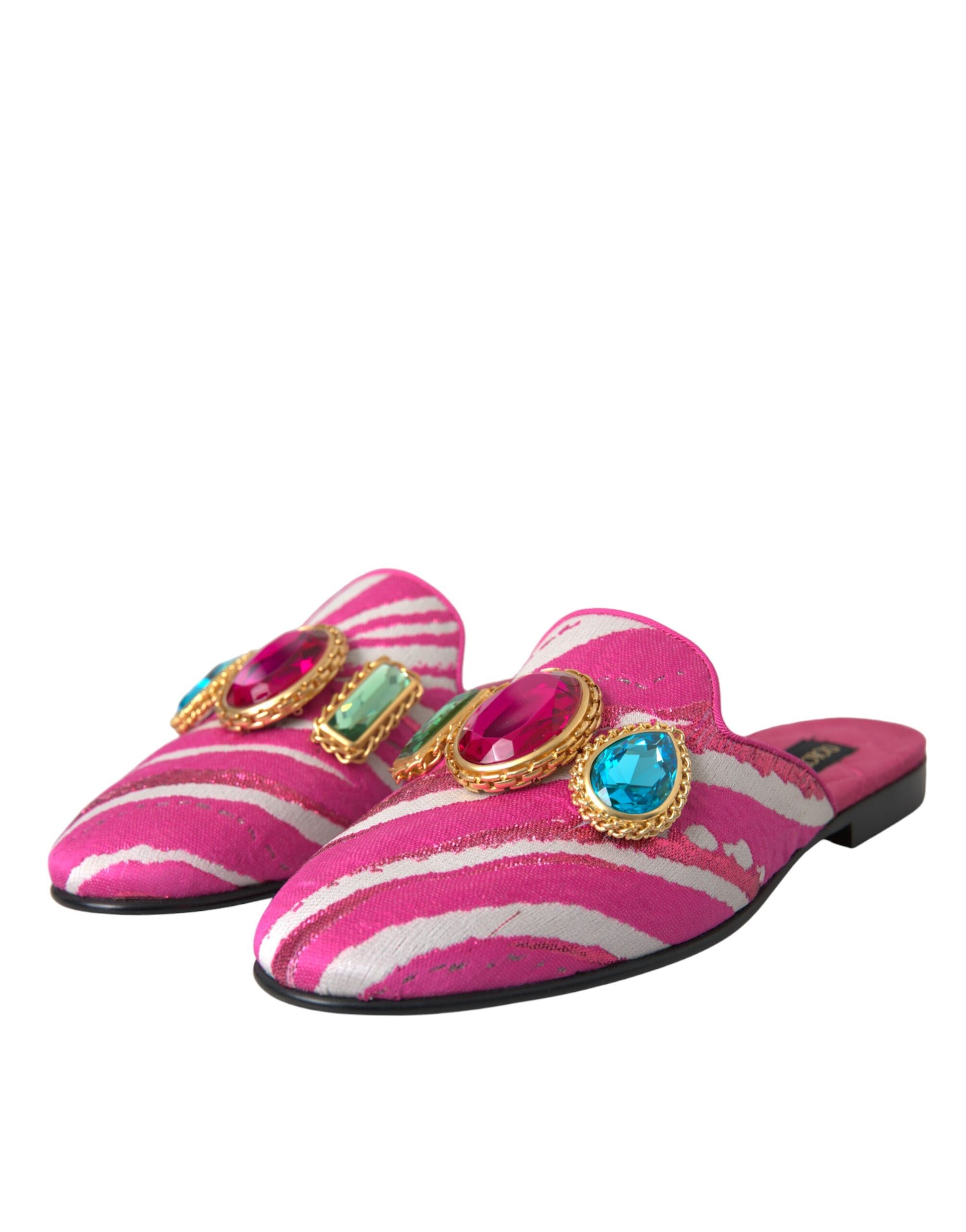 Rosa Jacquard Kristall Mule Flache Sandalen Schuhe