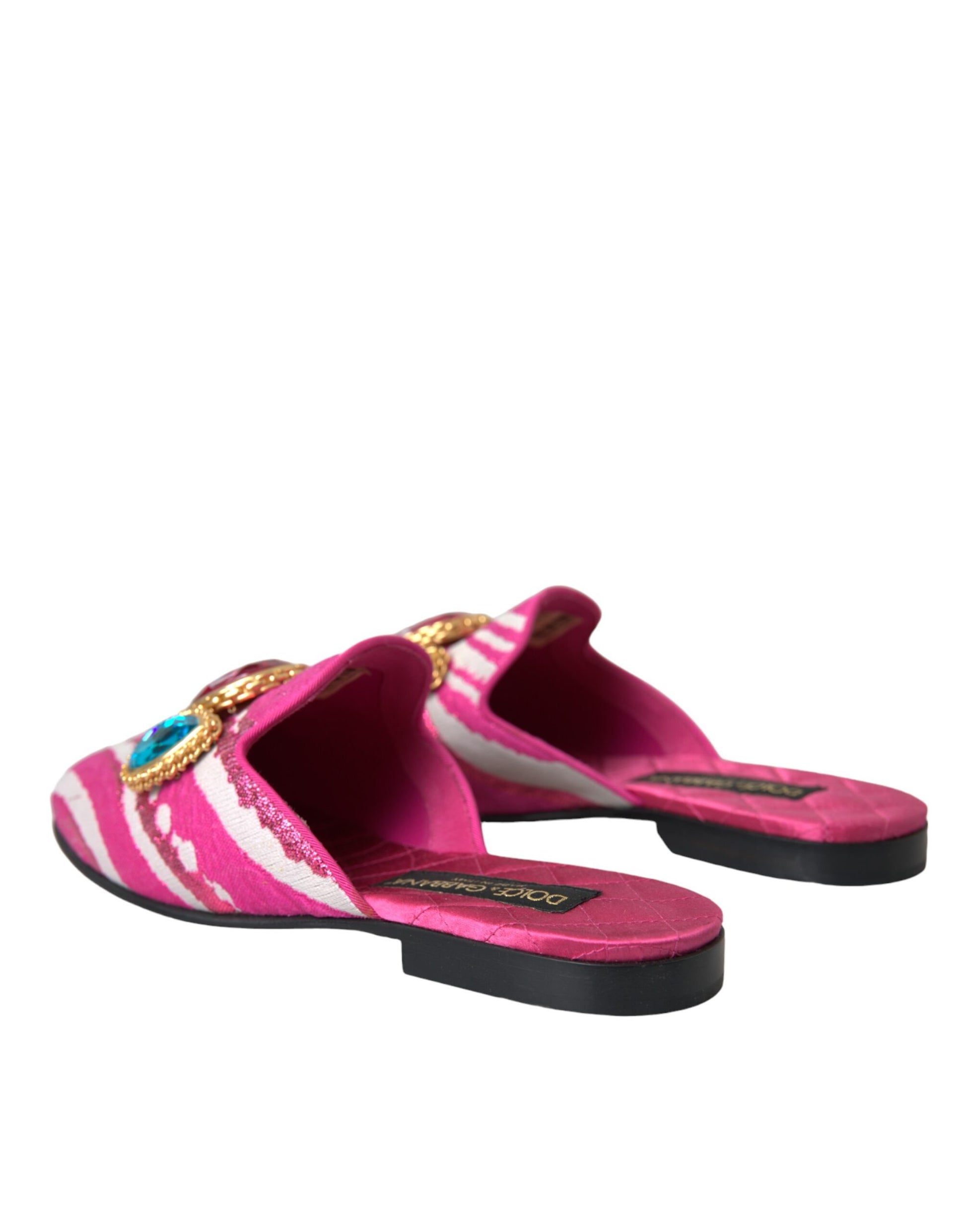 Rosa Jacquard Kristall Mule Flache Sandalen Schuhe
