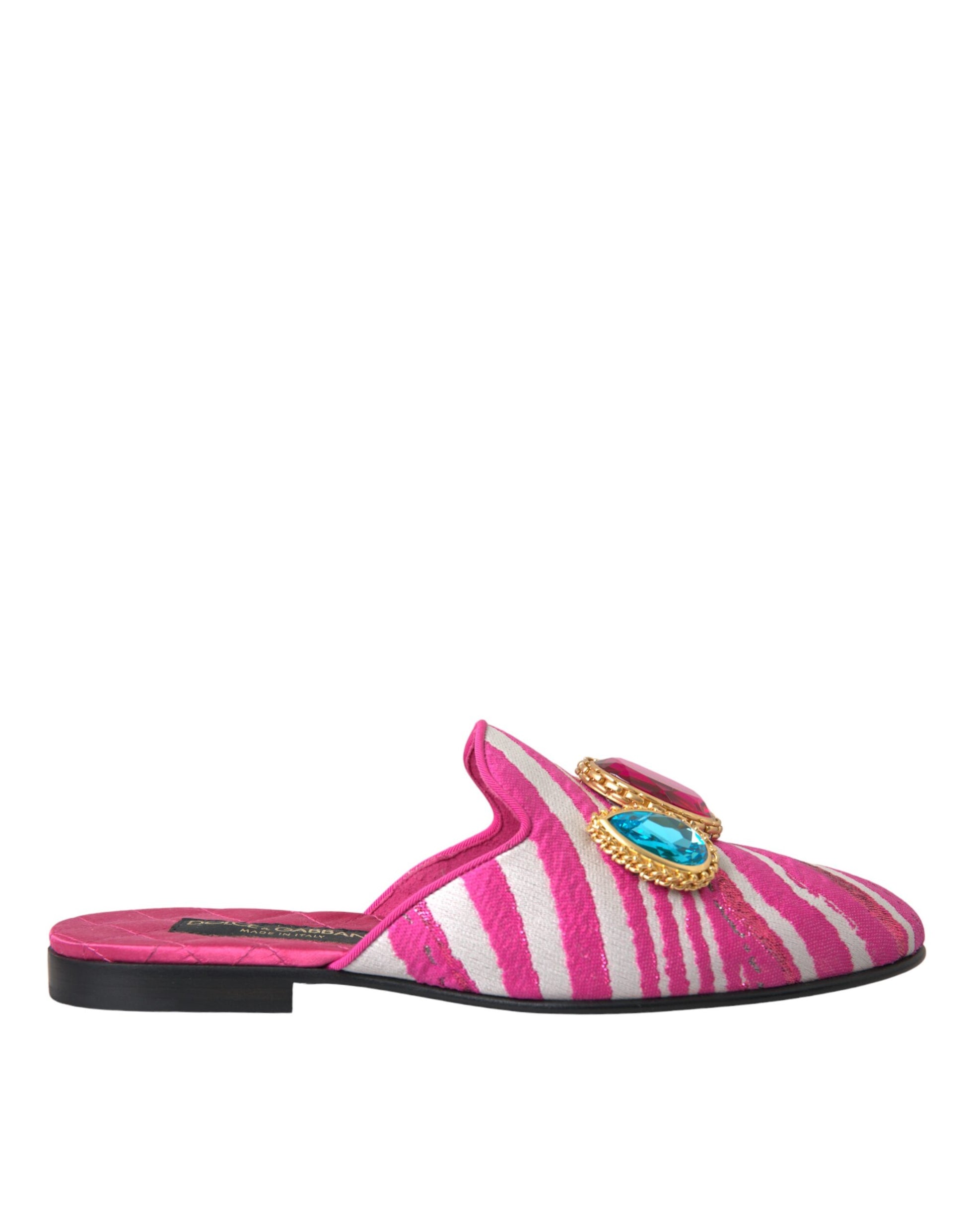 Rosa Jacquard Kristall Mule Flache Sandalen Schuhe