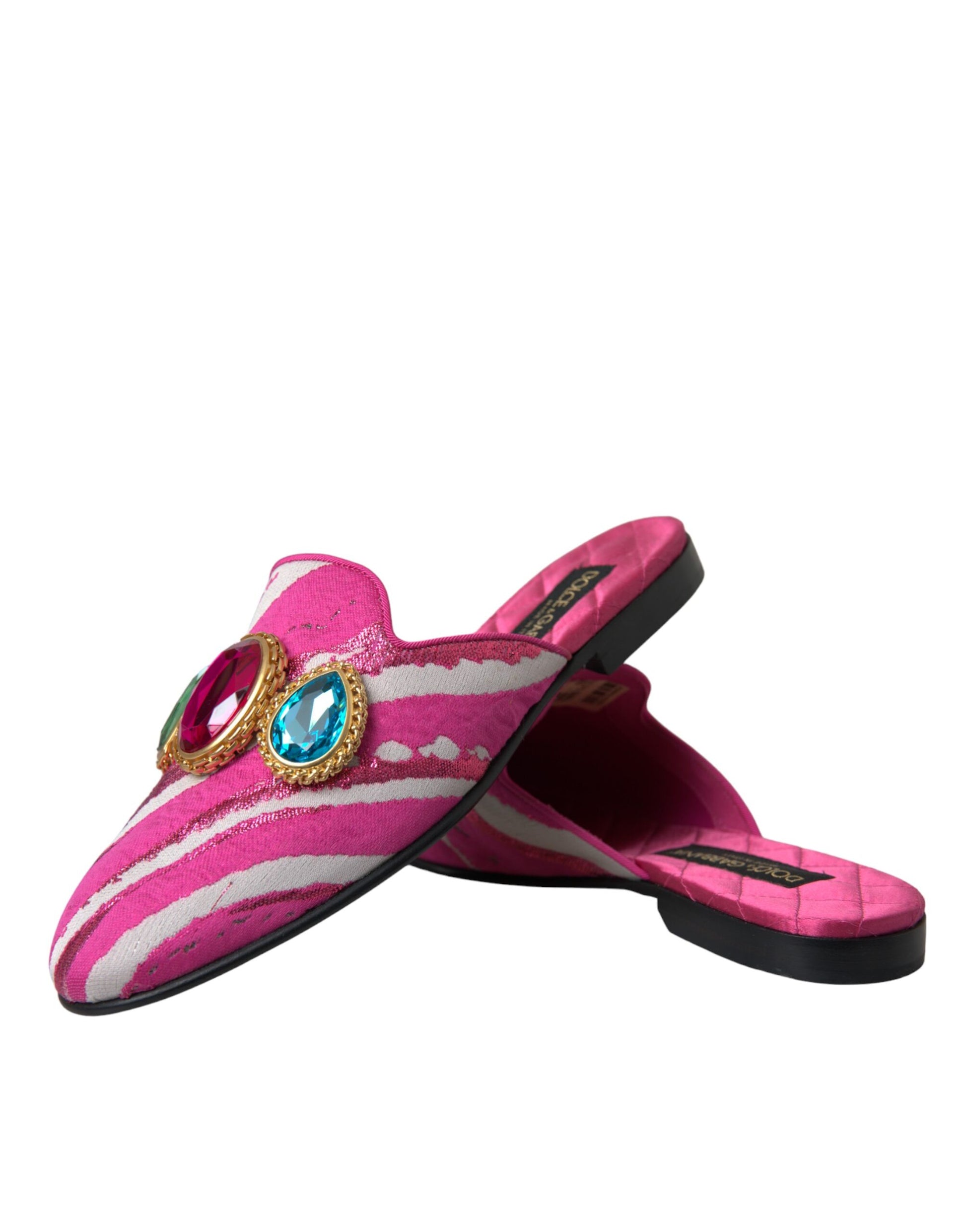 Rosa Jacquard Kristall Mule Flache Sandalen Schuhe