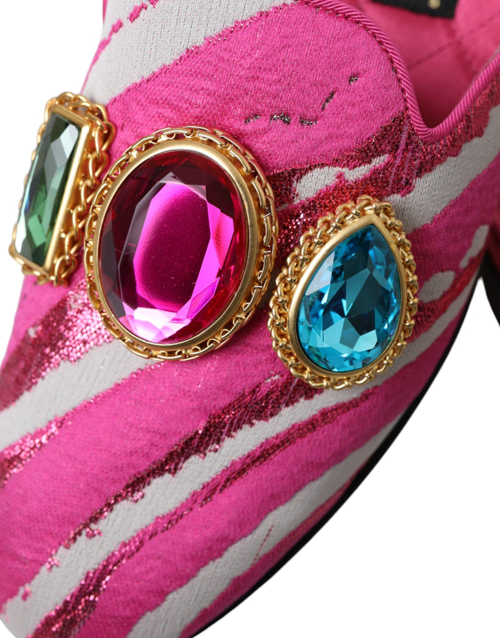 Rosa Jacquard Kristall Mule Flache Sandalen Schuhe