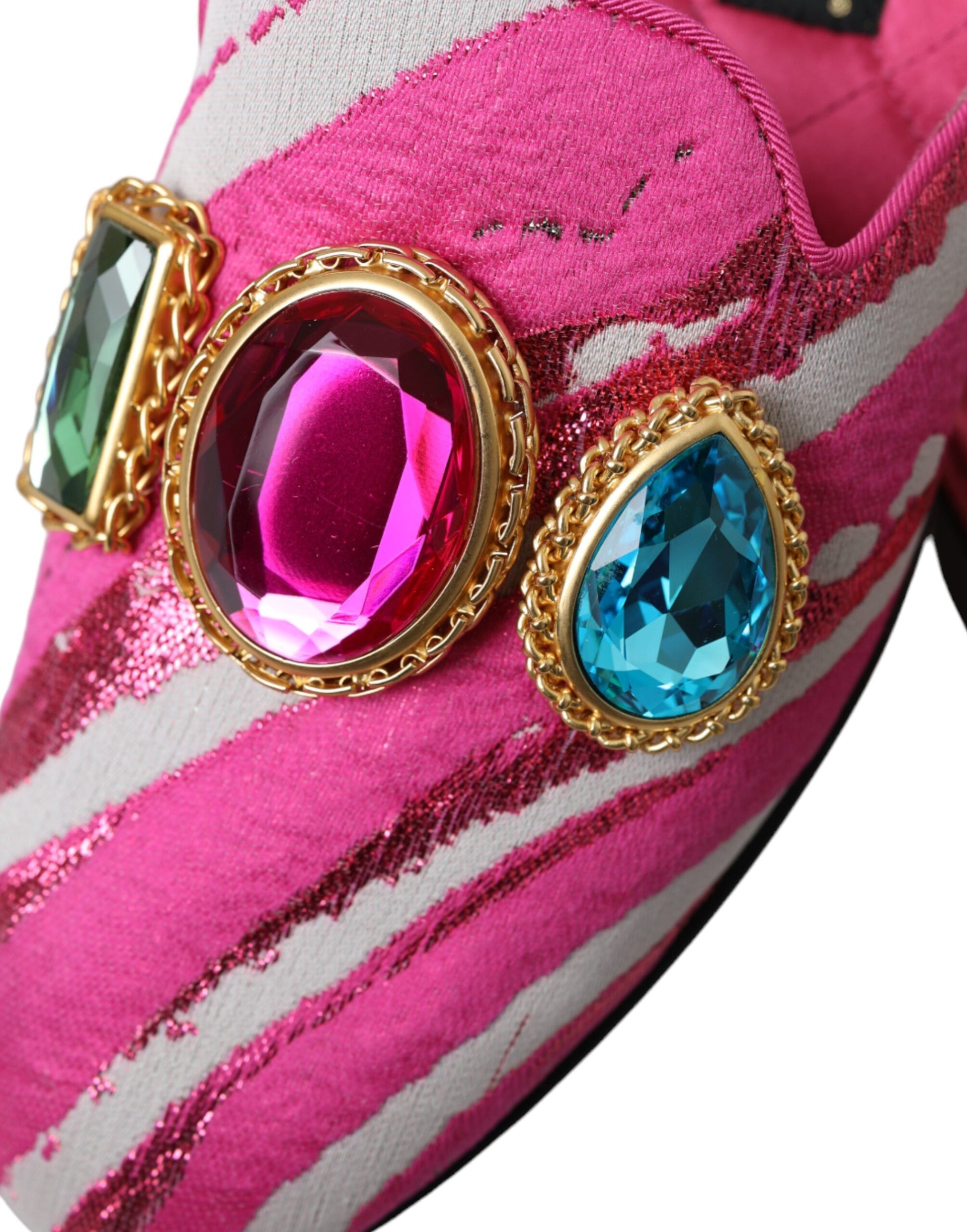 Rosa Jacquard Kristall Mule Flache Sandalen Schuhe