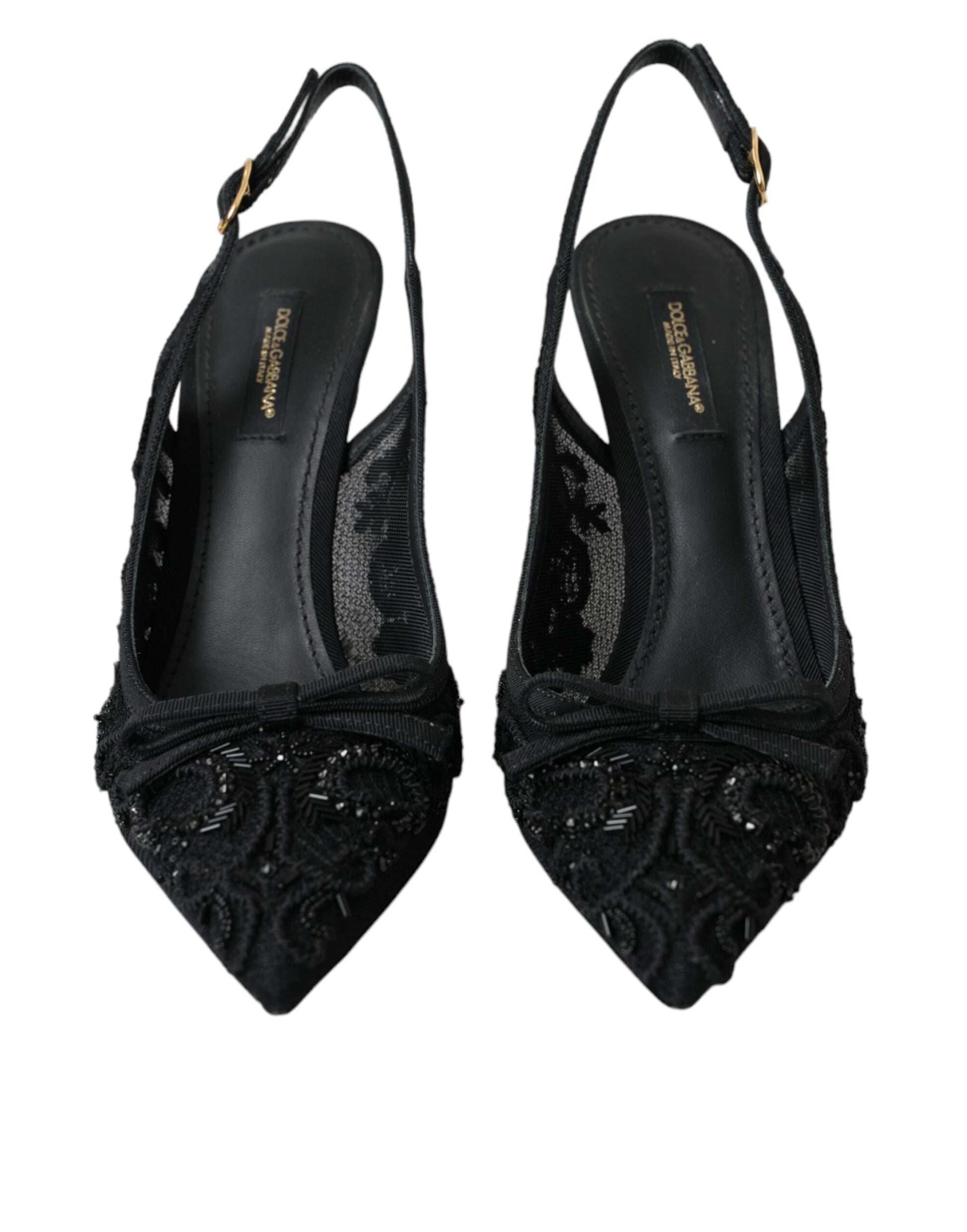 Schwarze Ricamo Heels Slingbacks aus Tüll