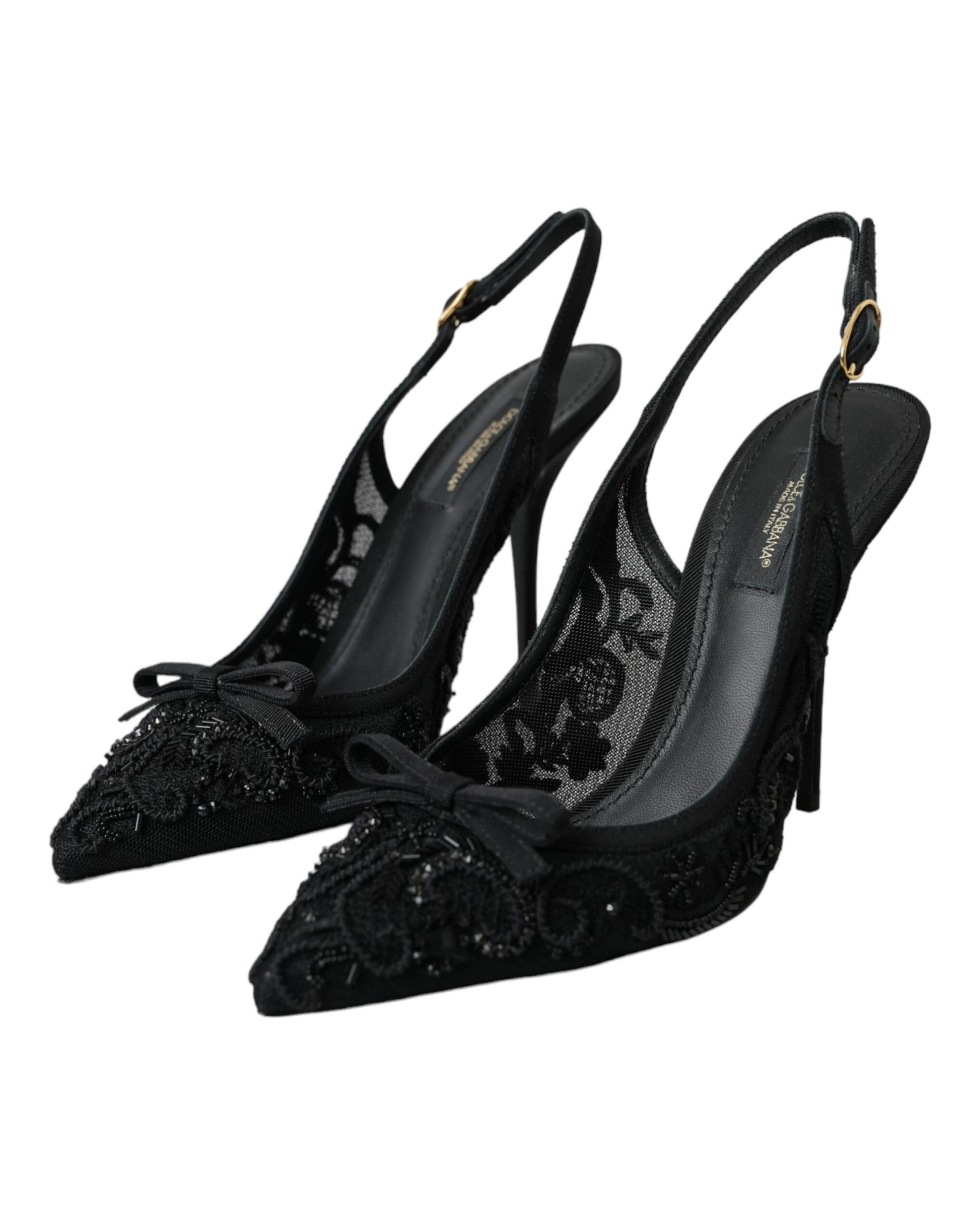Schwarze Ricamo Heels Slingbacks aus Tüll