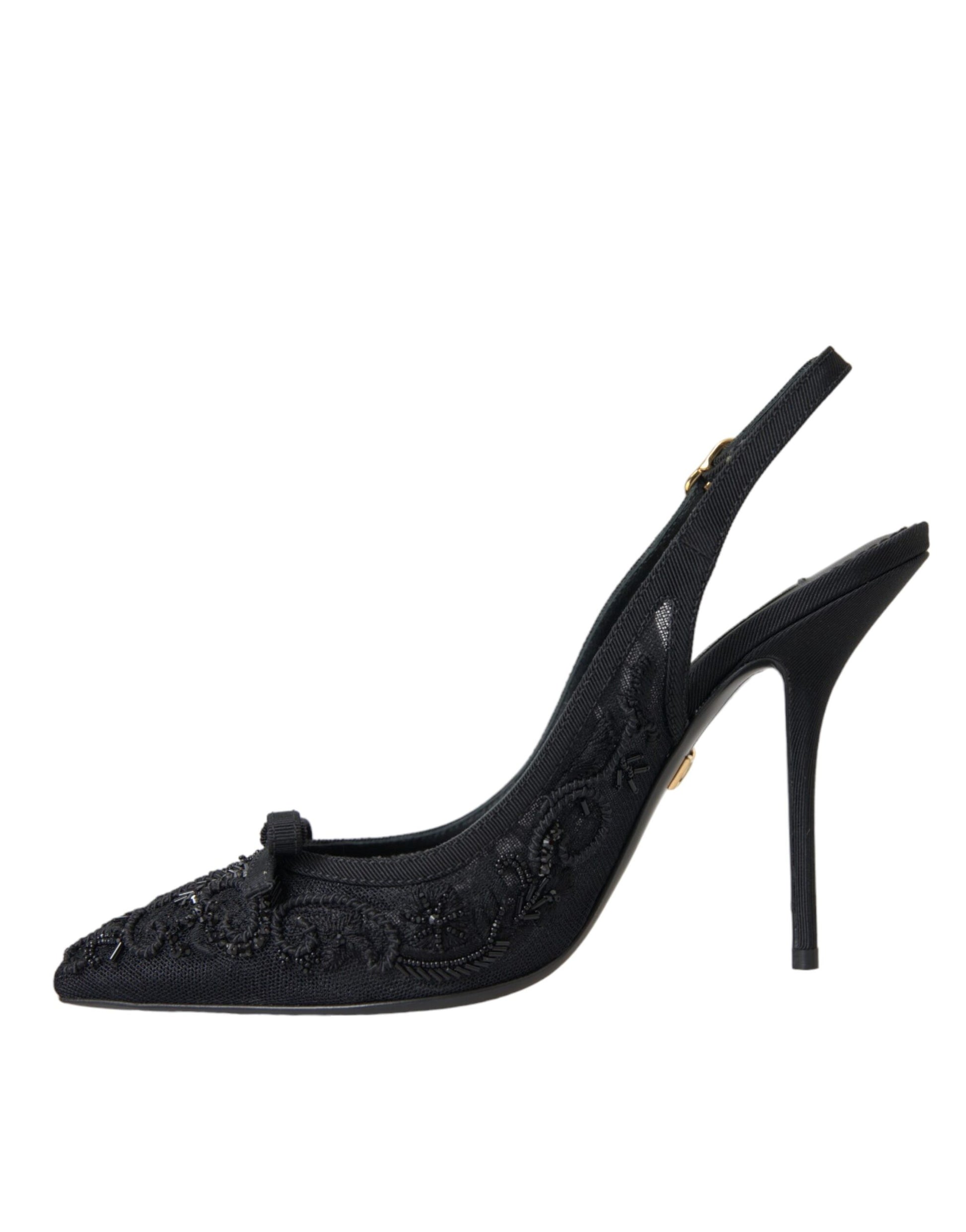 Schwarze Ricamo Heels Slingbacks aus Tüll