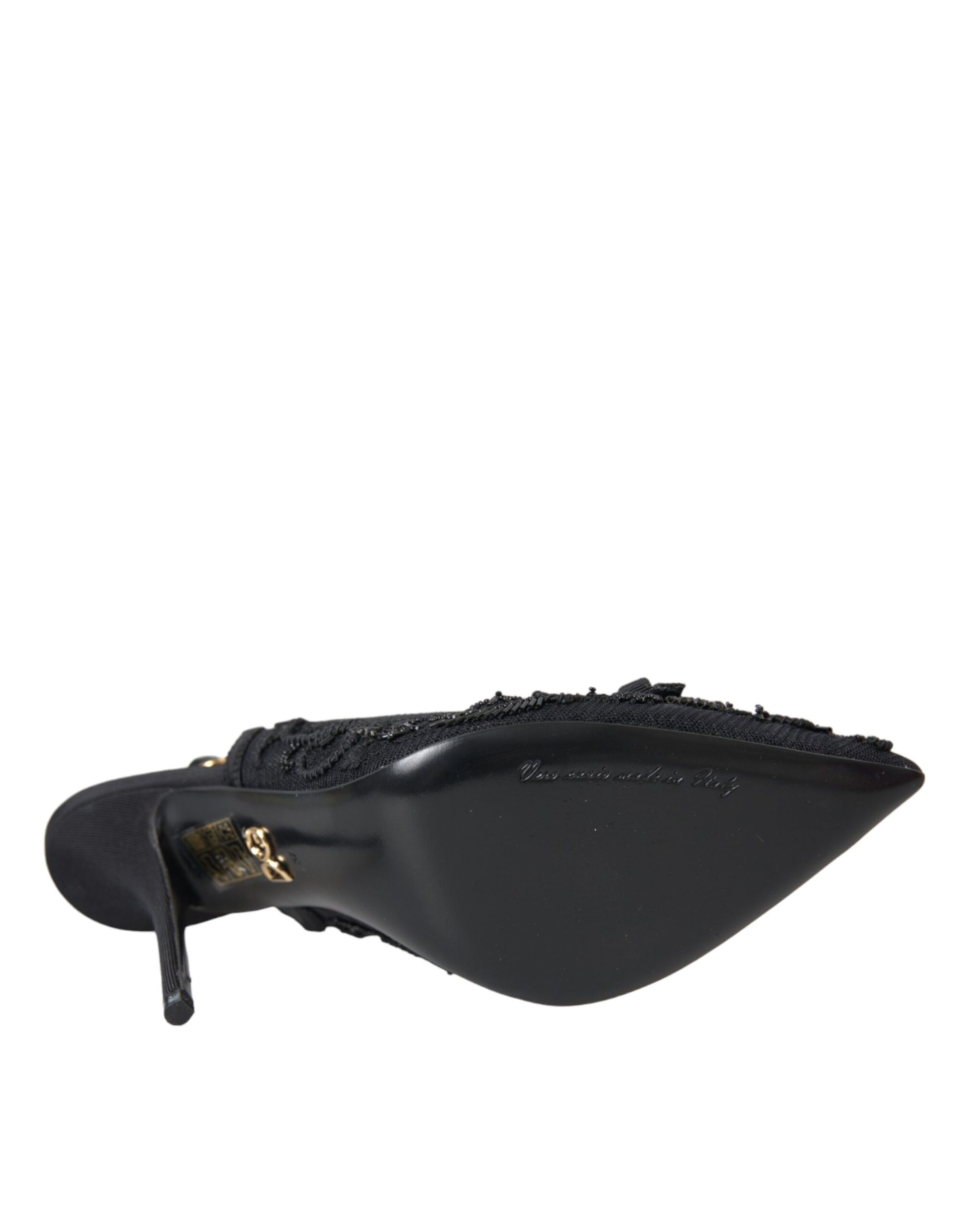 Schwarze Ricamo Heels Slingbacks aus Tüll
