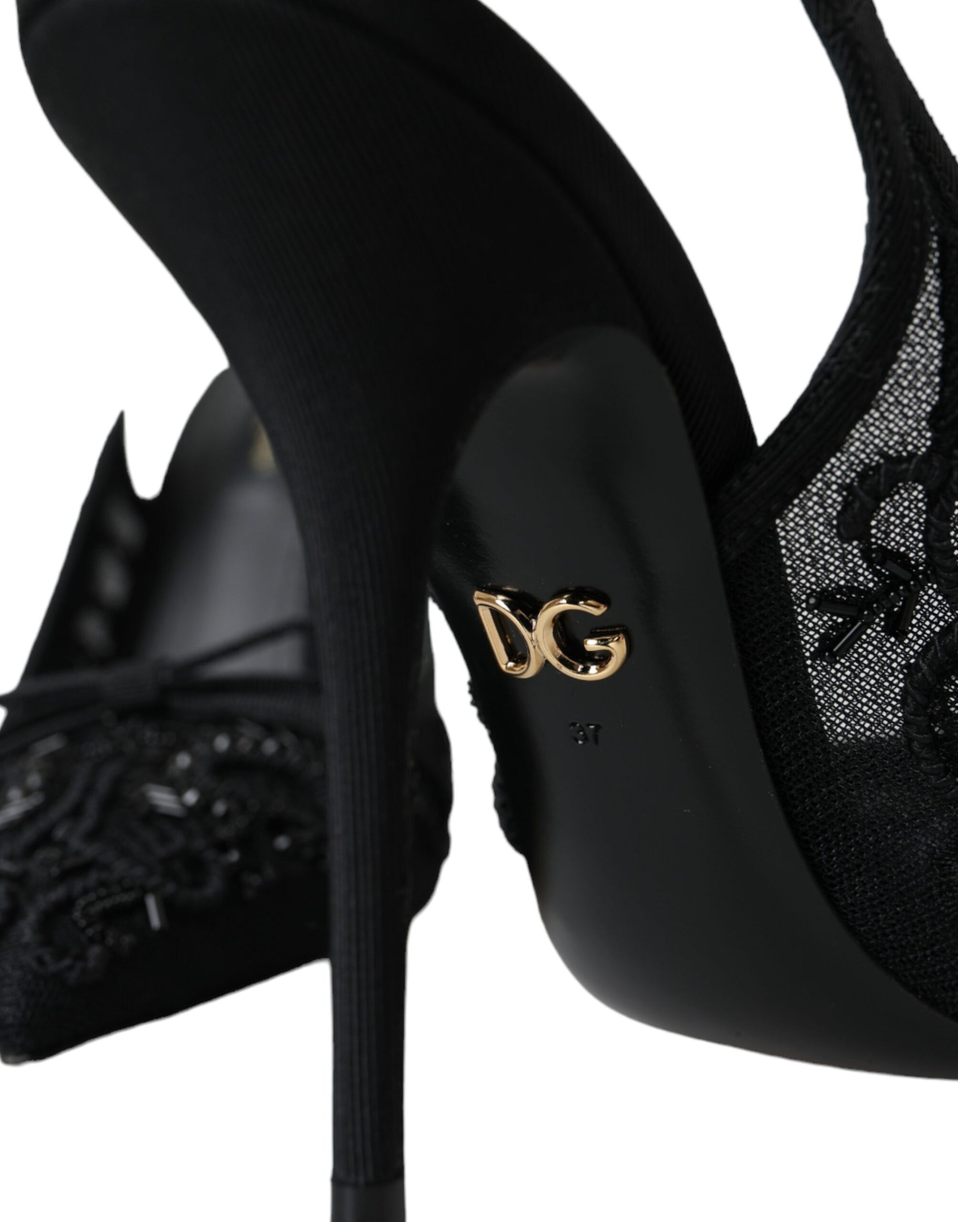 Schwarze Ricamo Heels Slingbacks aus Tüll