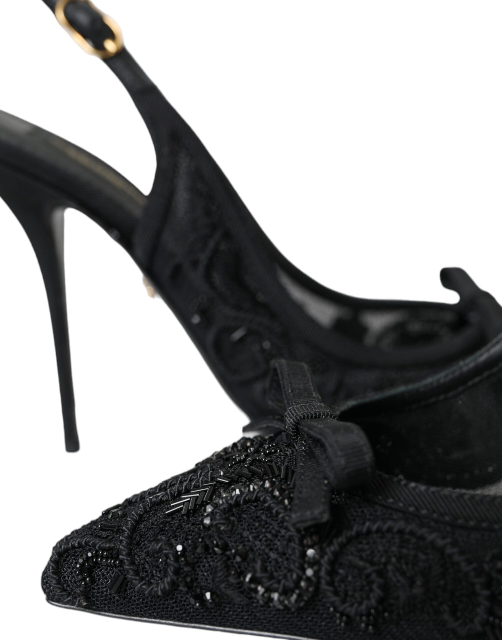 Schwarze Ricamo Heels Slingbacks aus Tüll
