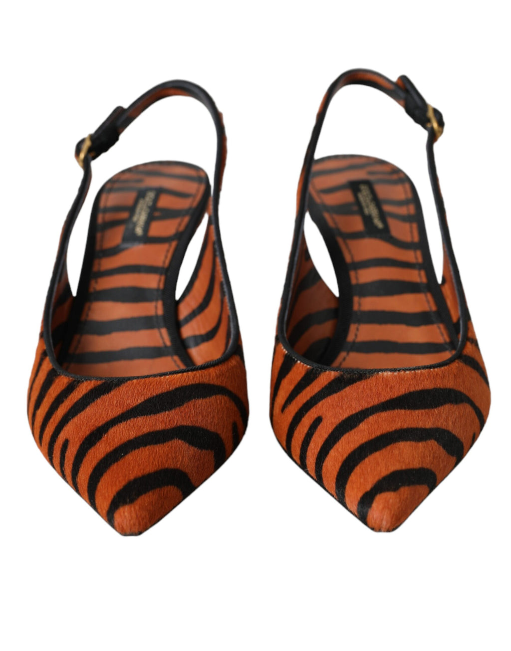 Slingbacks aus Leder mit Zebramuster in Schwarz und Orange