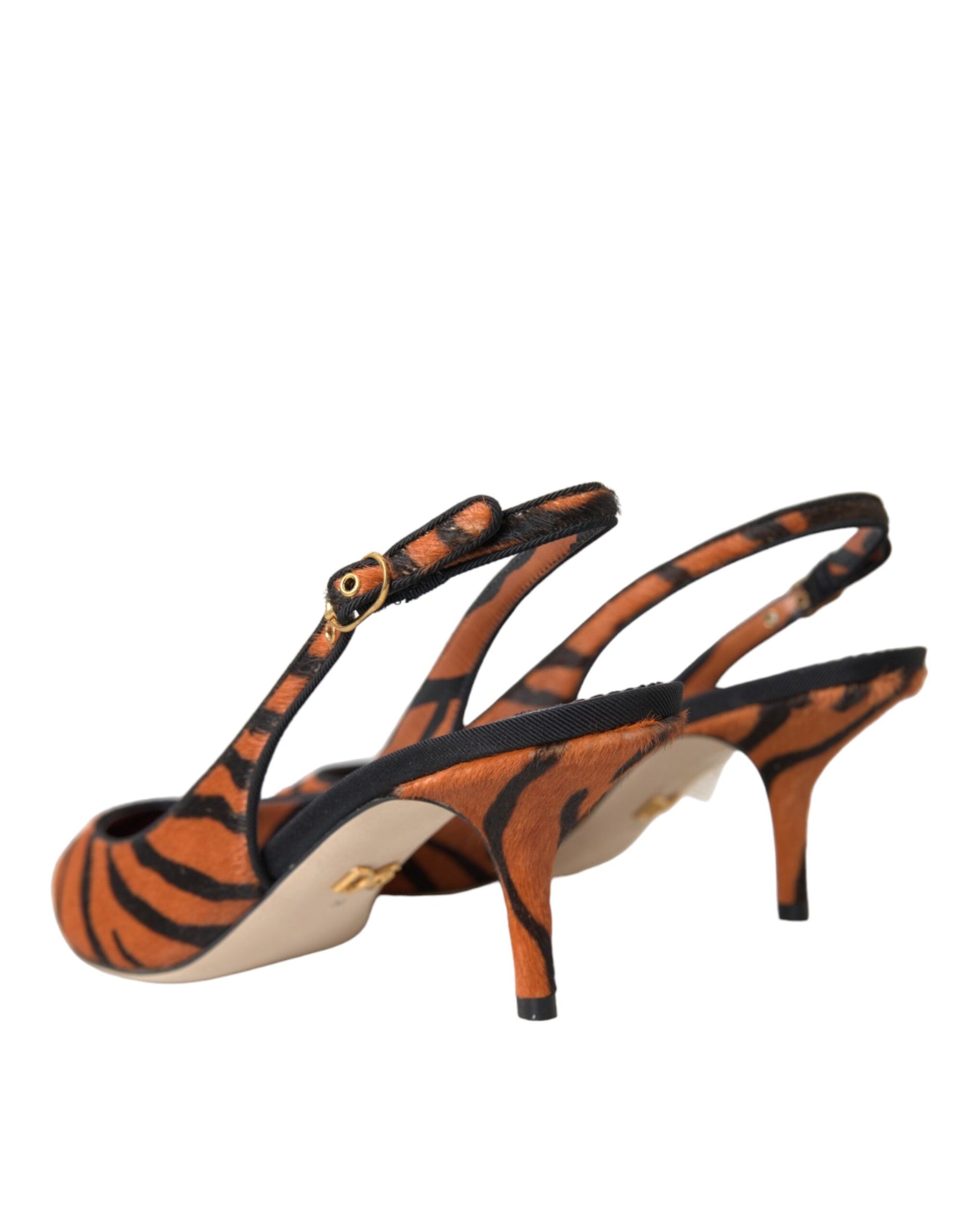 Slingbacks aus Leder mit Zebramuster in Schwarz und Orange