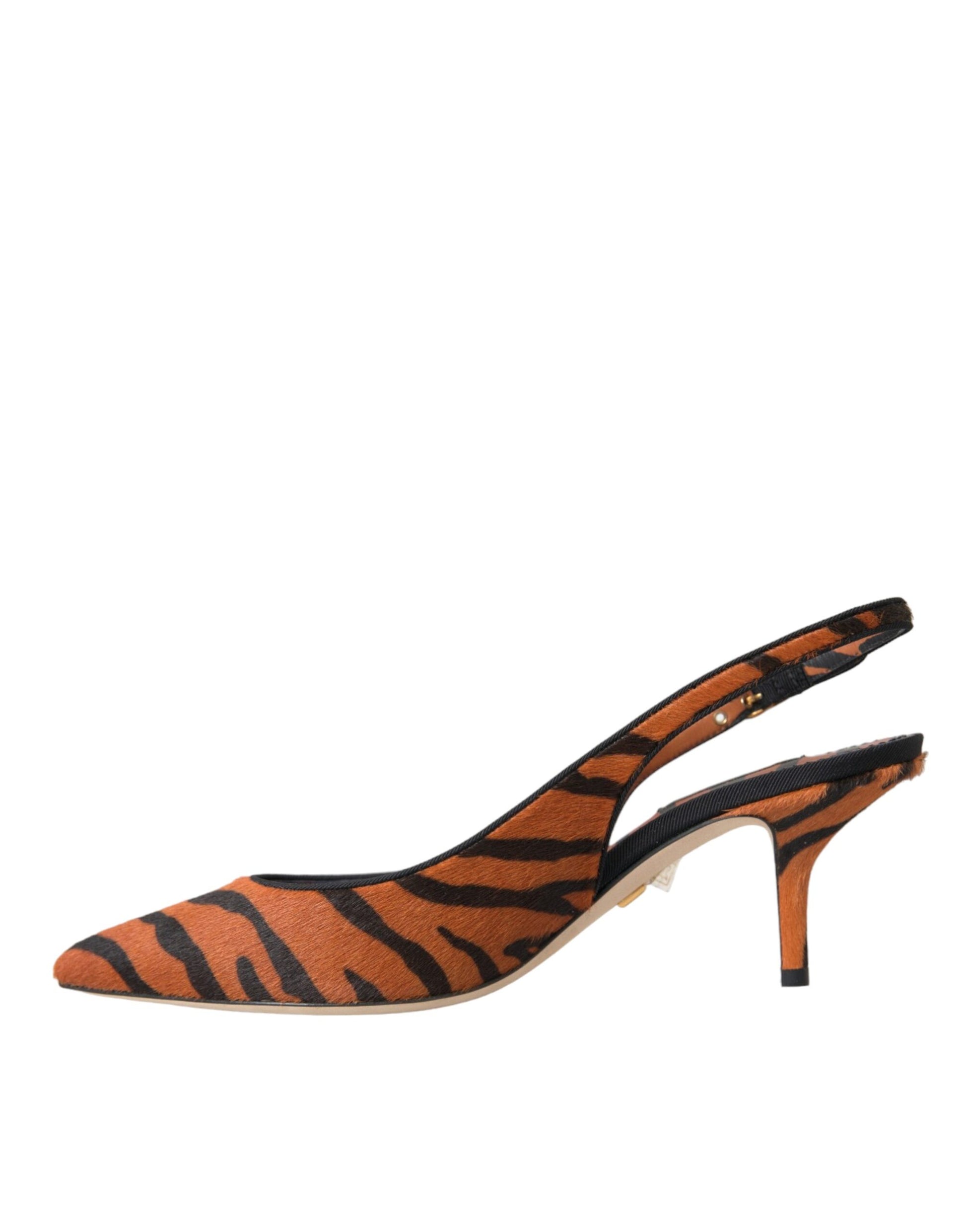 Slingbacks aus Leder mit Zebramuster in Schwarz und Orange