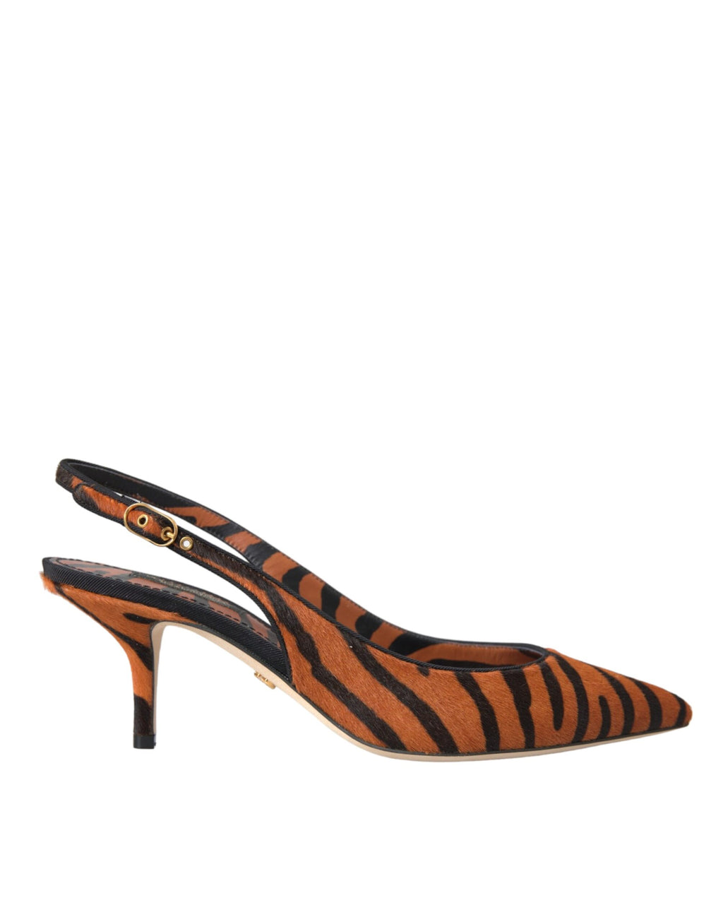 Slingbacks aus Leder mit Zebramuster in Schwarz und Orange