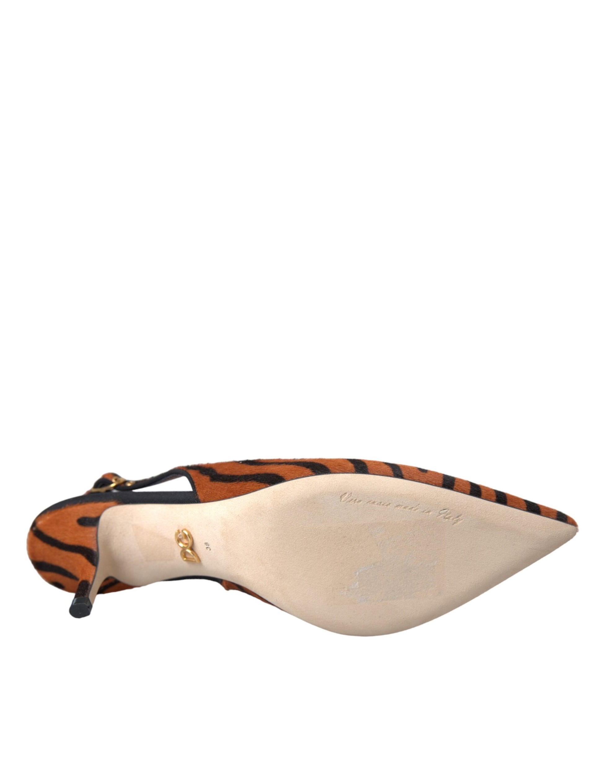 Slingbacks aus Leder mit Zebramuster in Schwarz und Orange