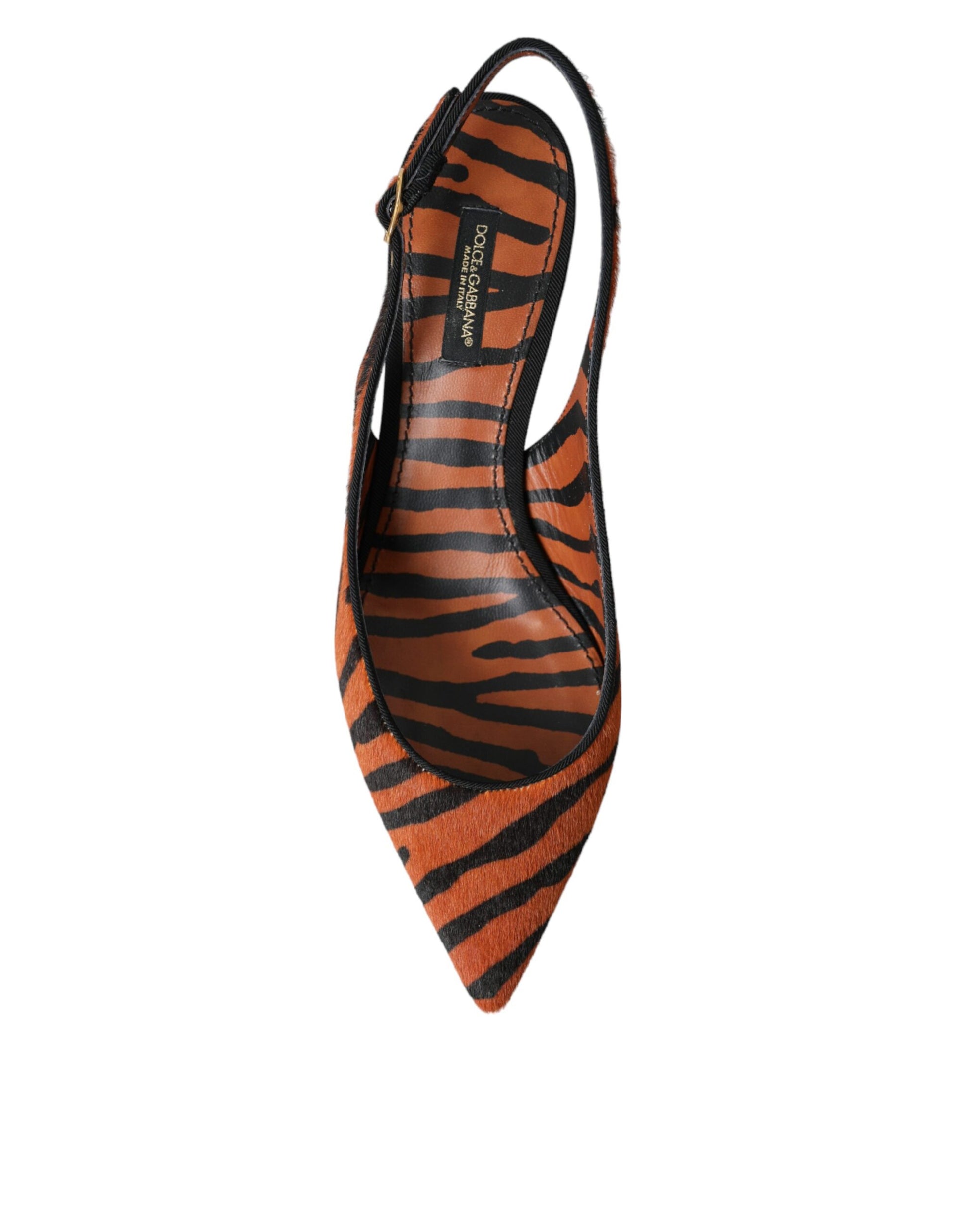 Slingbacks aus Leder mit Zebramuster in Schwarz und Orange