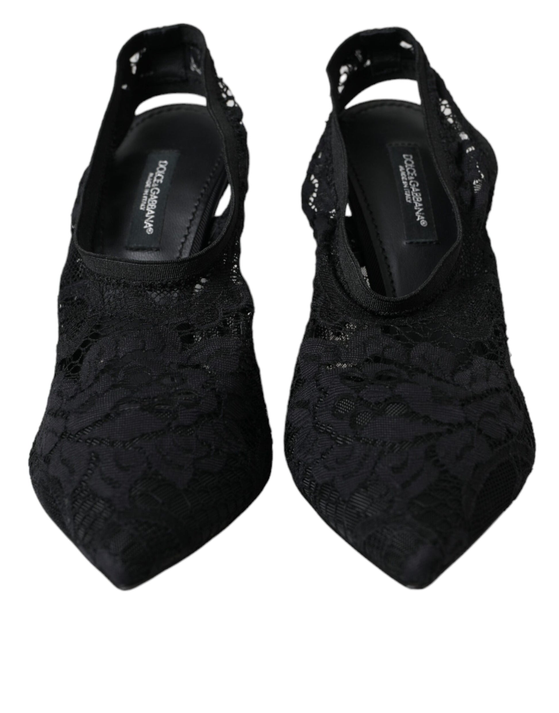 Schwarze Slingback-Schuhe mit Stretch-Absatz und Spitze