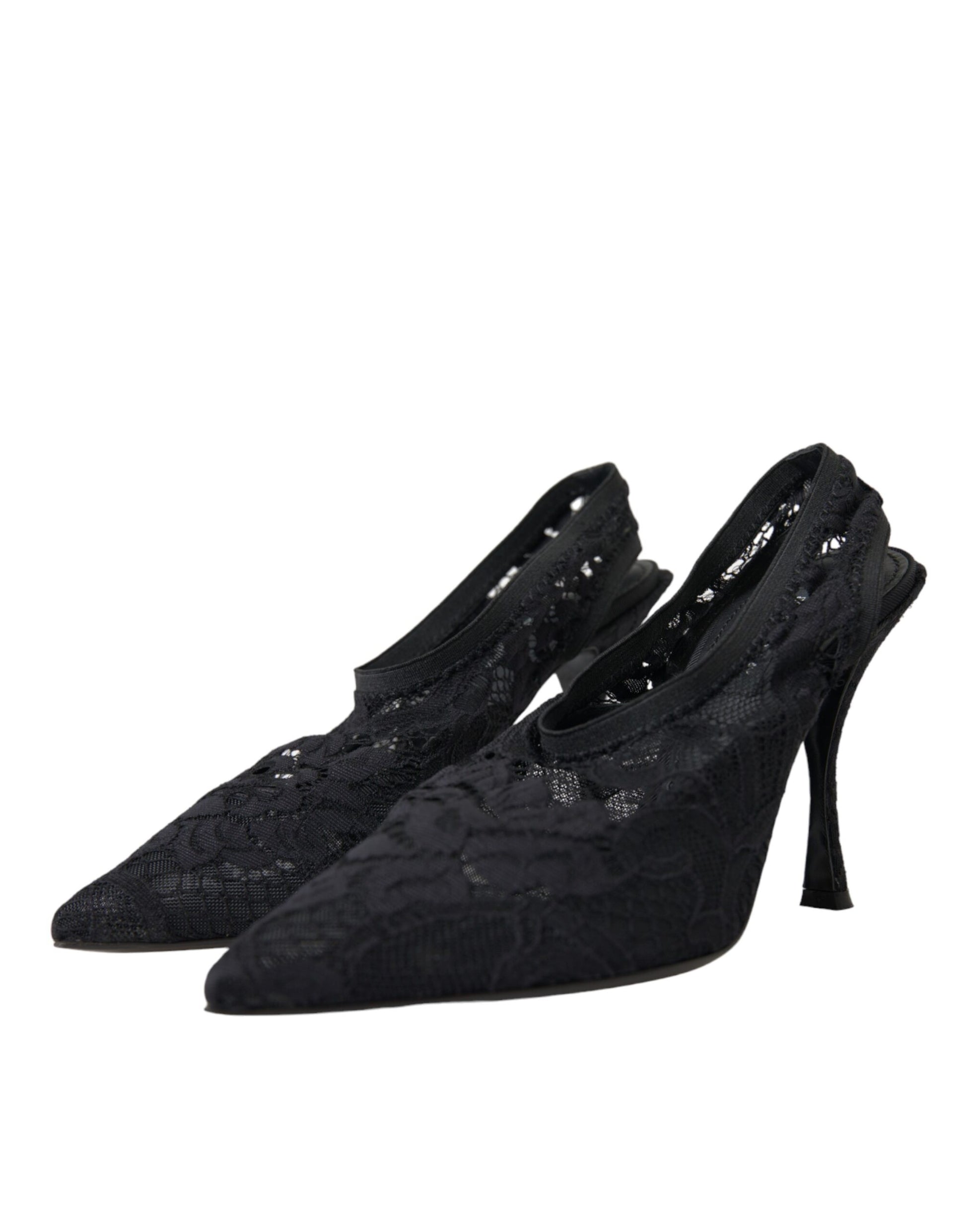Schwarze Slingback-Schuhe mit Stretch-Absatz und Spitze
