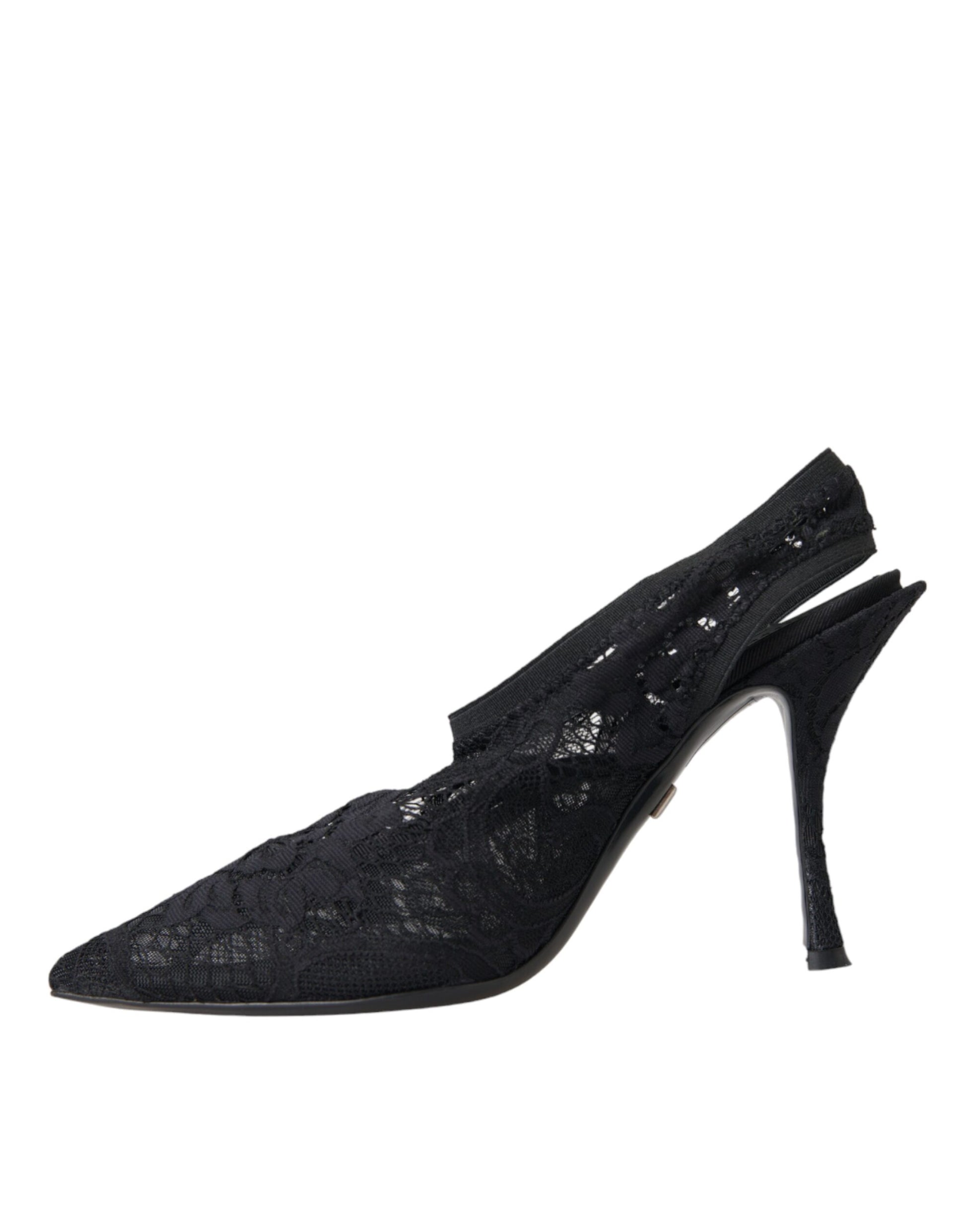 Schwarze Slingback-Schuhe mit Stretch-Absatz und Spitze