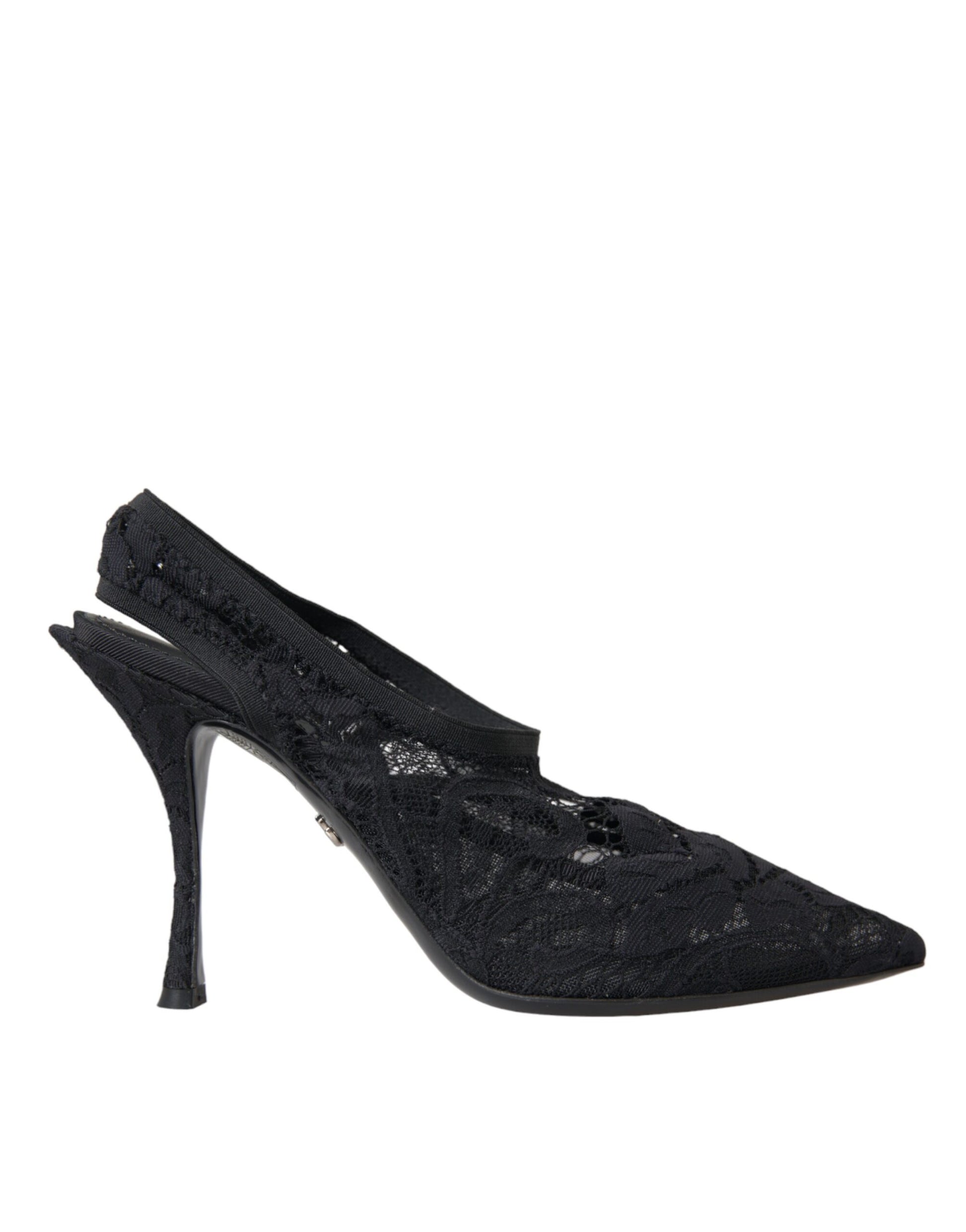 Schwarze Slingback-Schuhe mit Stretch-Absatz und Spitze