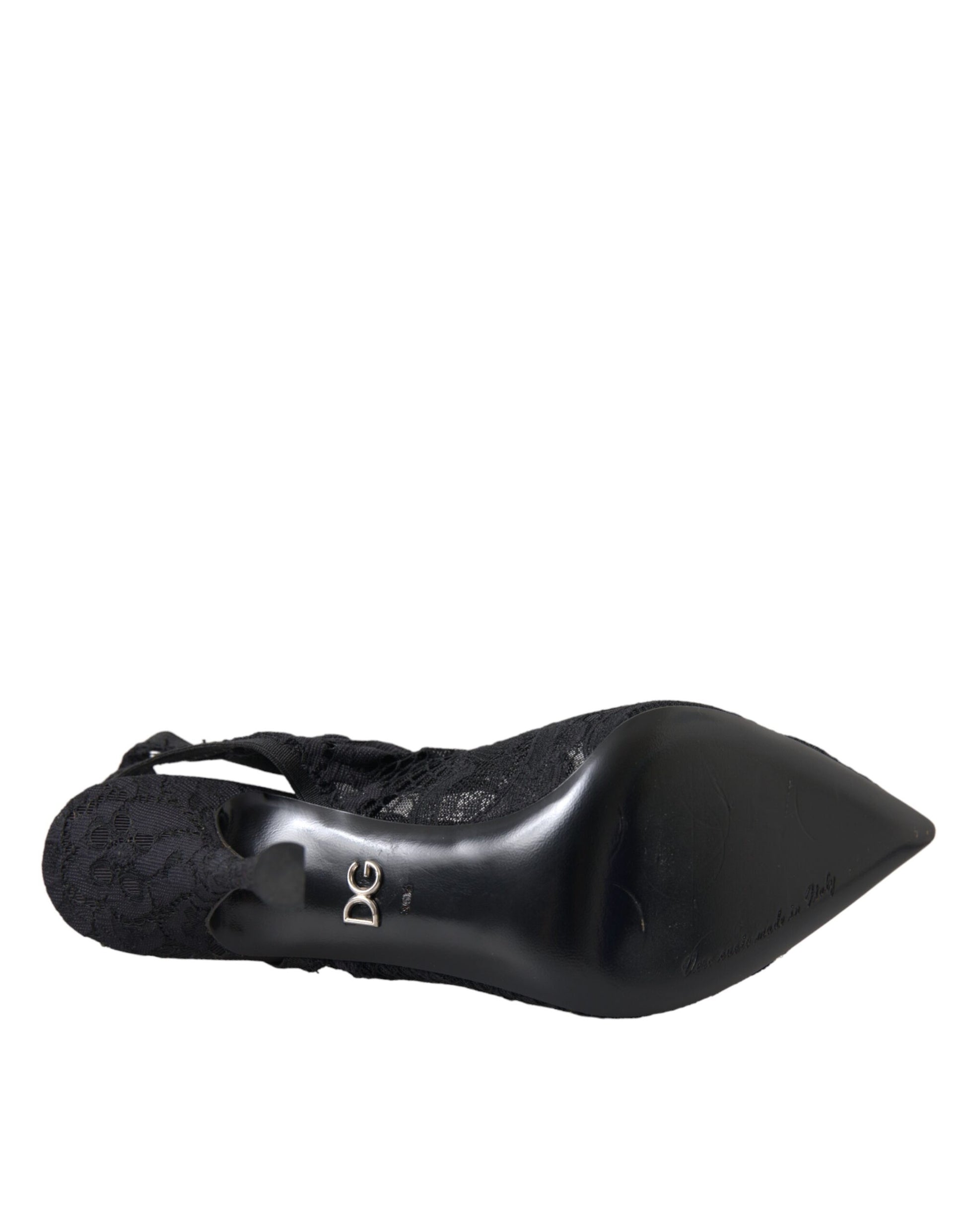 Schwarze Slingback-Schuhe mit Stretch-Absatz und Spitze