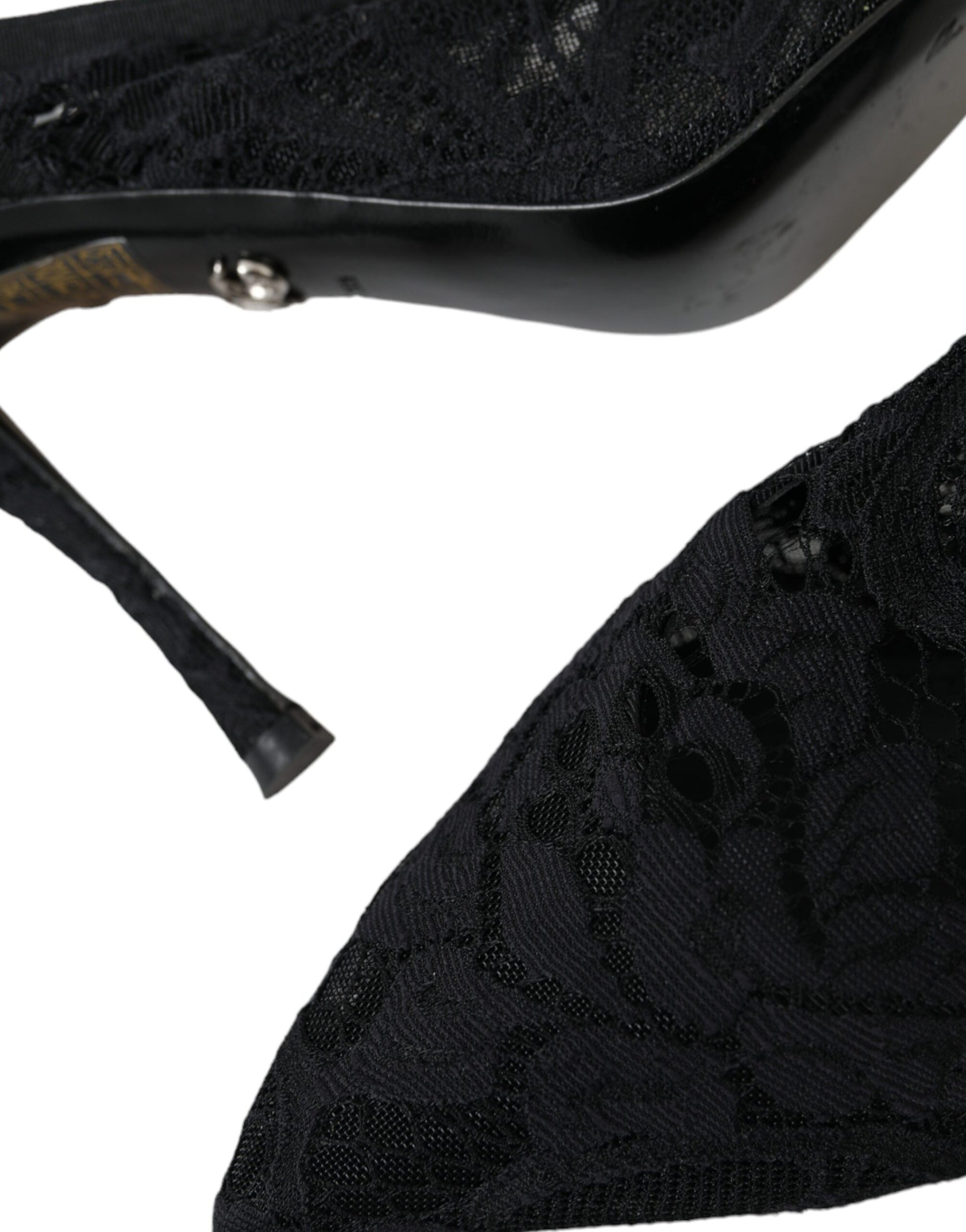Schwarze Slingback-Schuhe mit Stretch-Absatz und Spitze