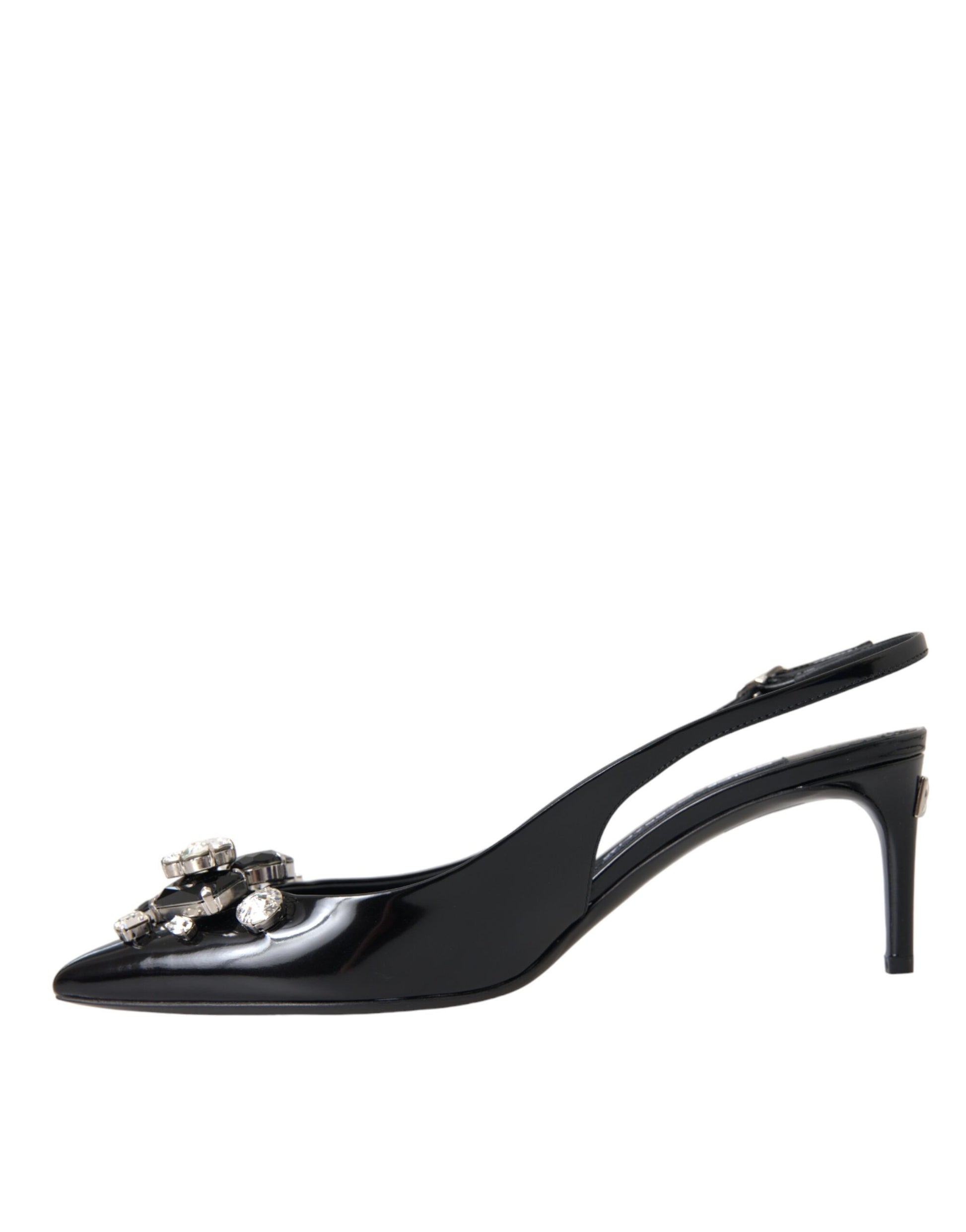 Schwarze Slingback-Schuhe aus Lackleder mit Kristallen