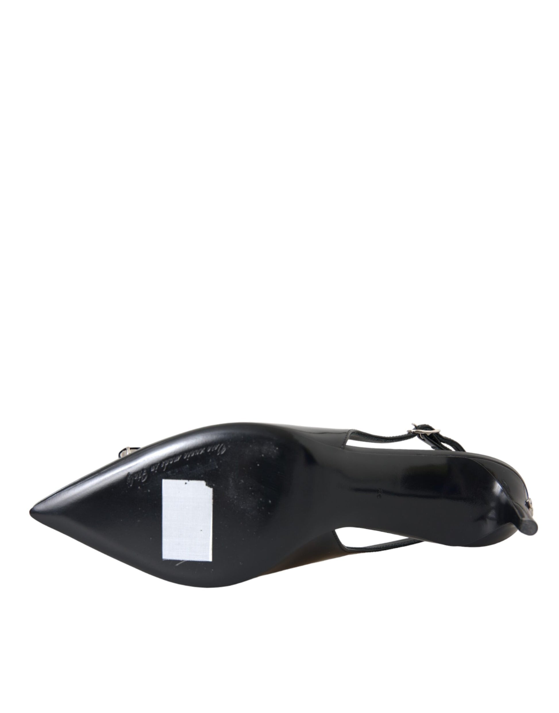 Schwarze Slingback-Schuhe aus Lackleder mit Kristallen