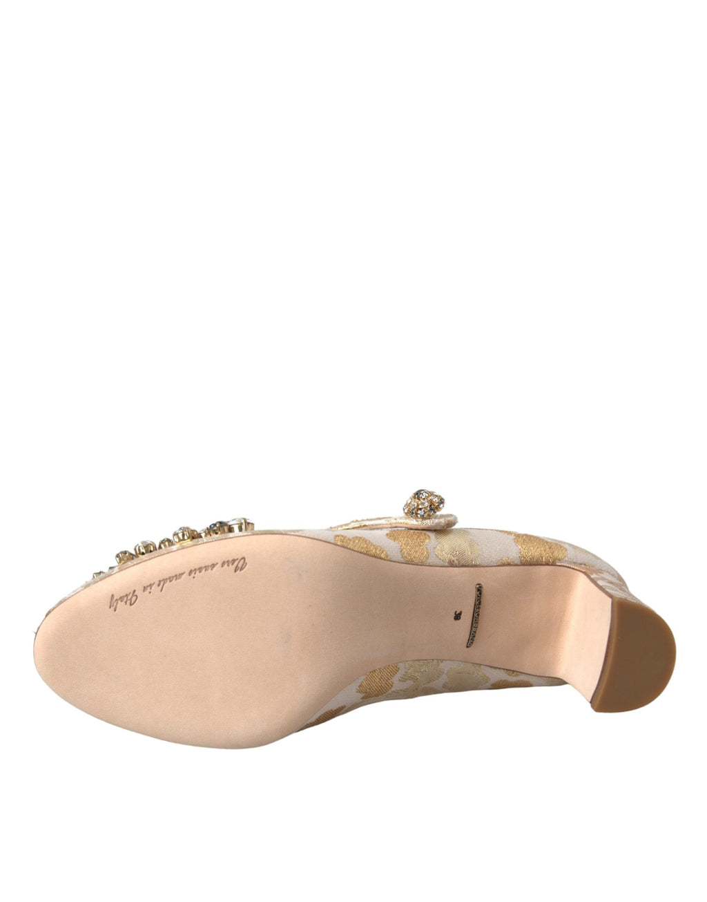 Goldfarbene Mary Janes Pumps mit Jacquard-Kristallen