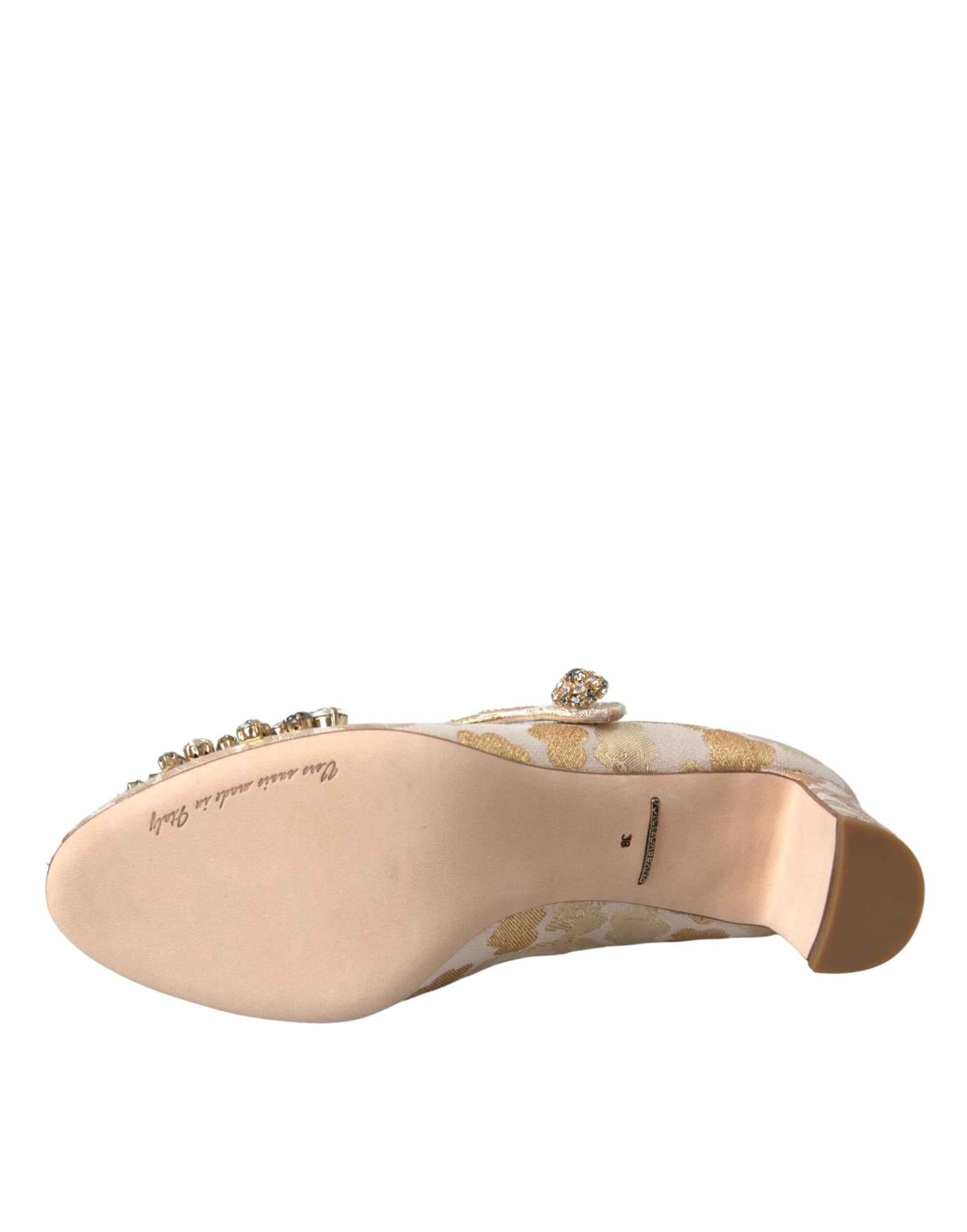 Goldfarbene Mary Janes Pumps mit Jacquard-Kristallen
