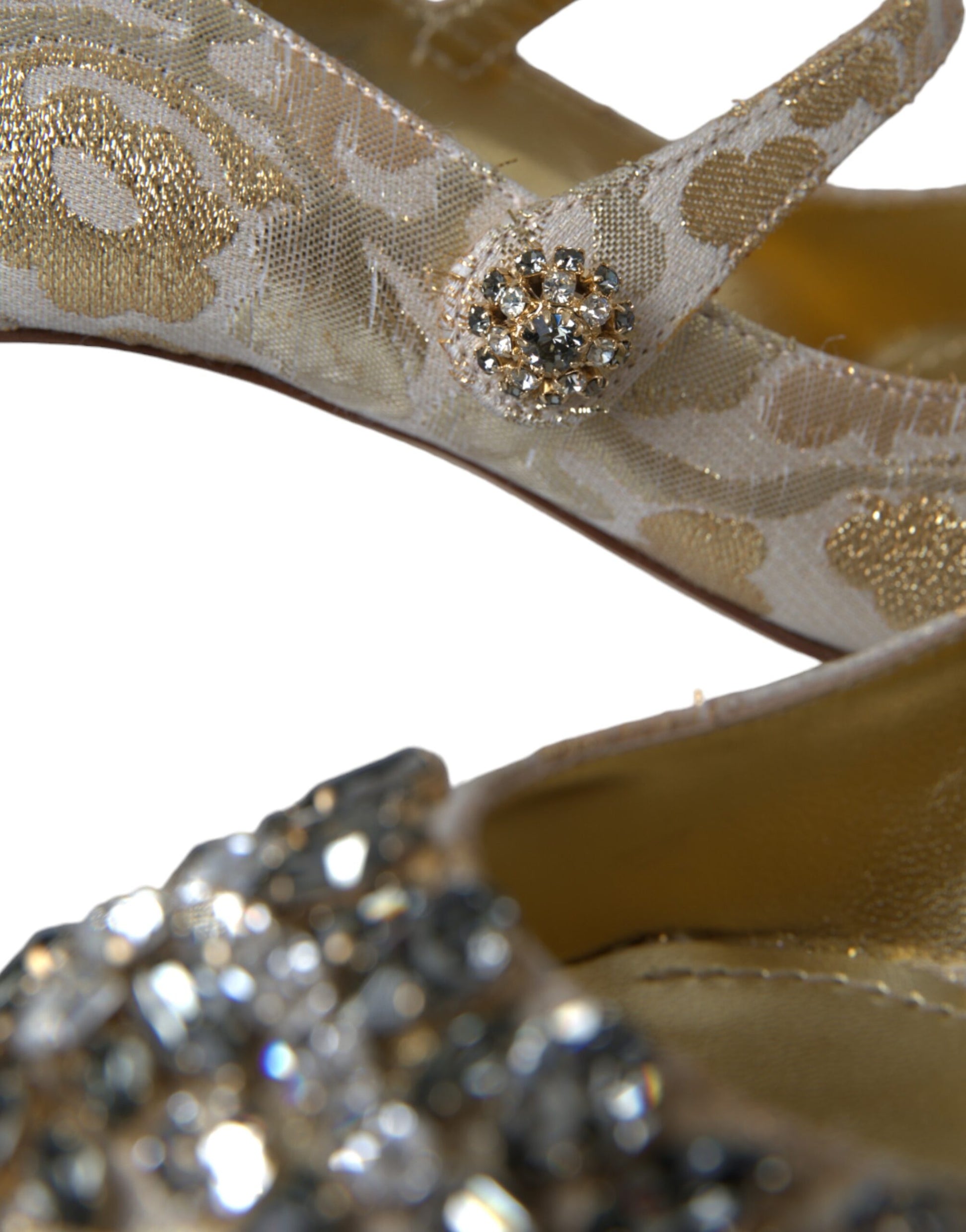 Goldfarbene Mary Janes Pumps mit Jacquard-Kristallen