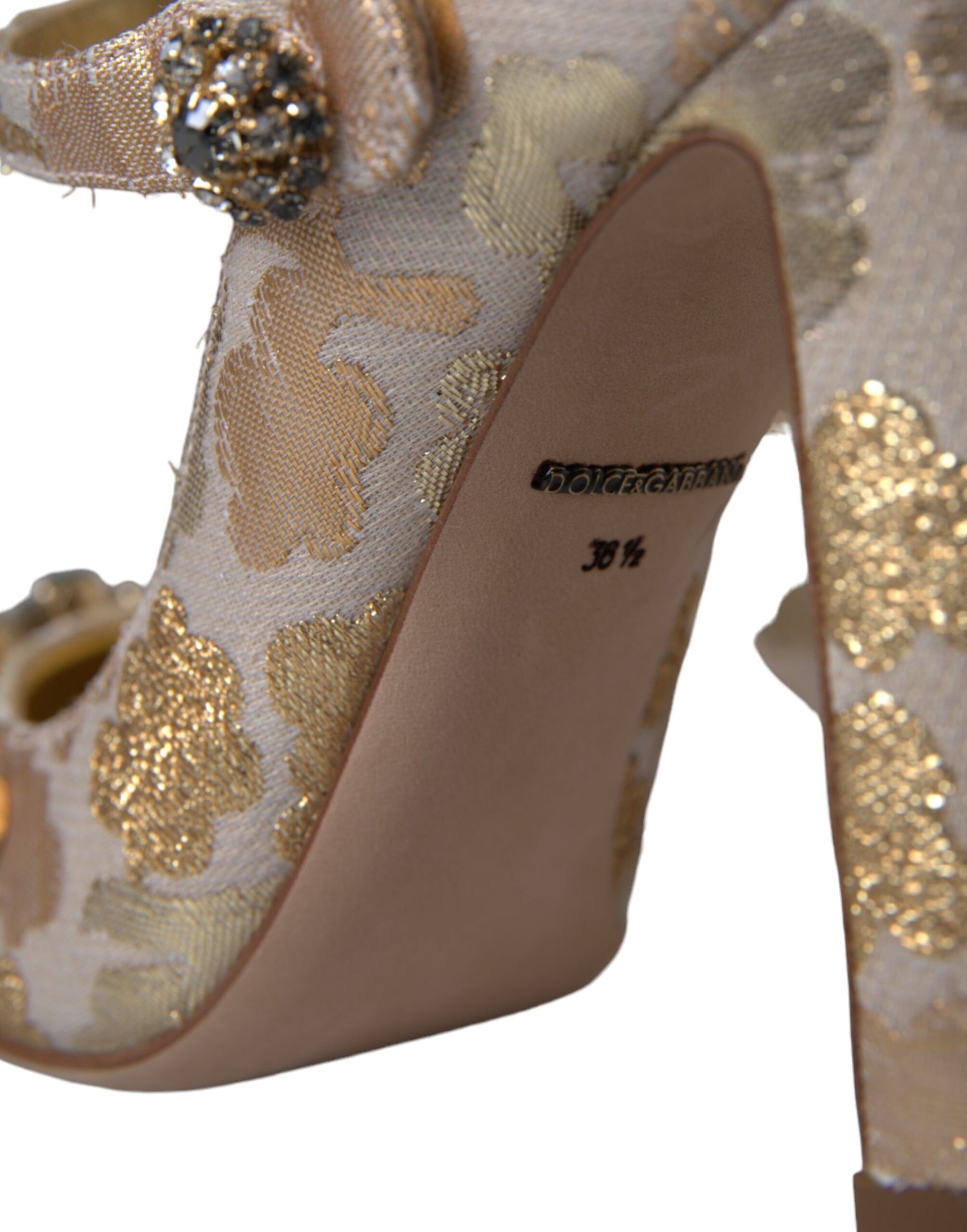 Goldfarbene Mary Janes Pumps mit Jacquard-Kristallen