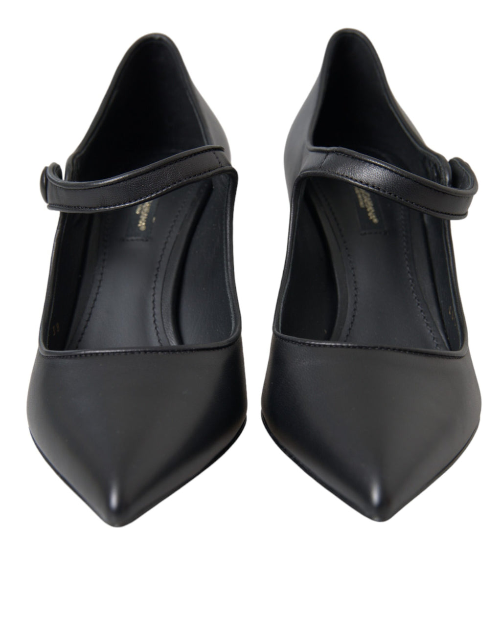 Schwarze Mary Janes Pumps aus Leder mit Logo