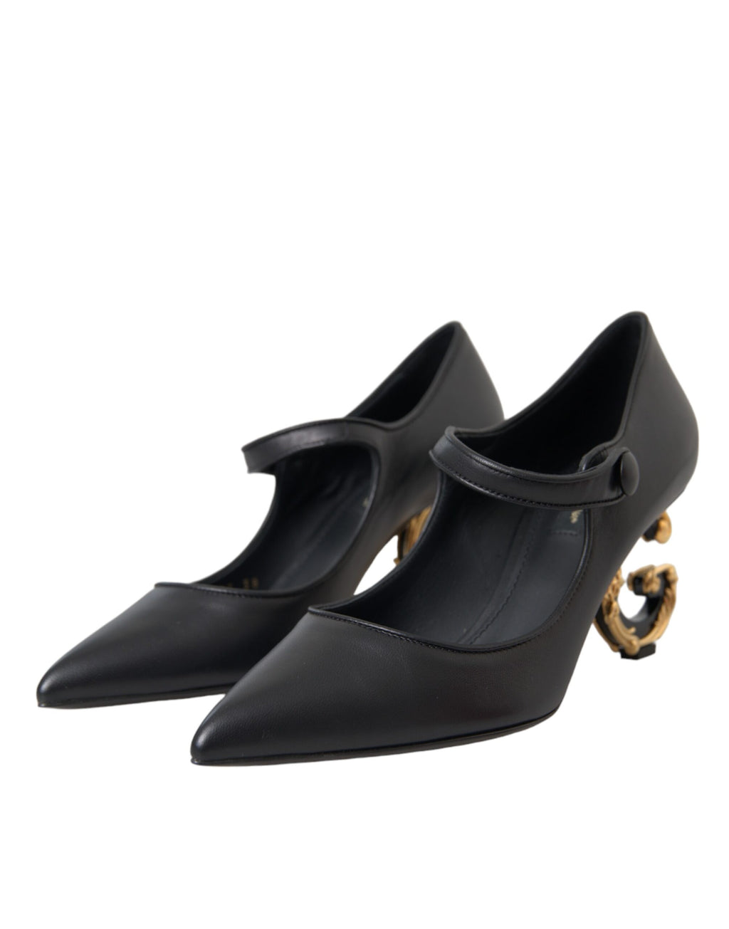 Schwarze Mary Janes Pumps aus Leder mit Logo