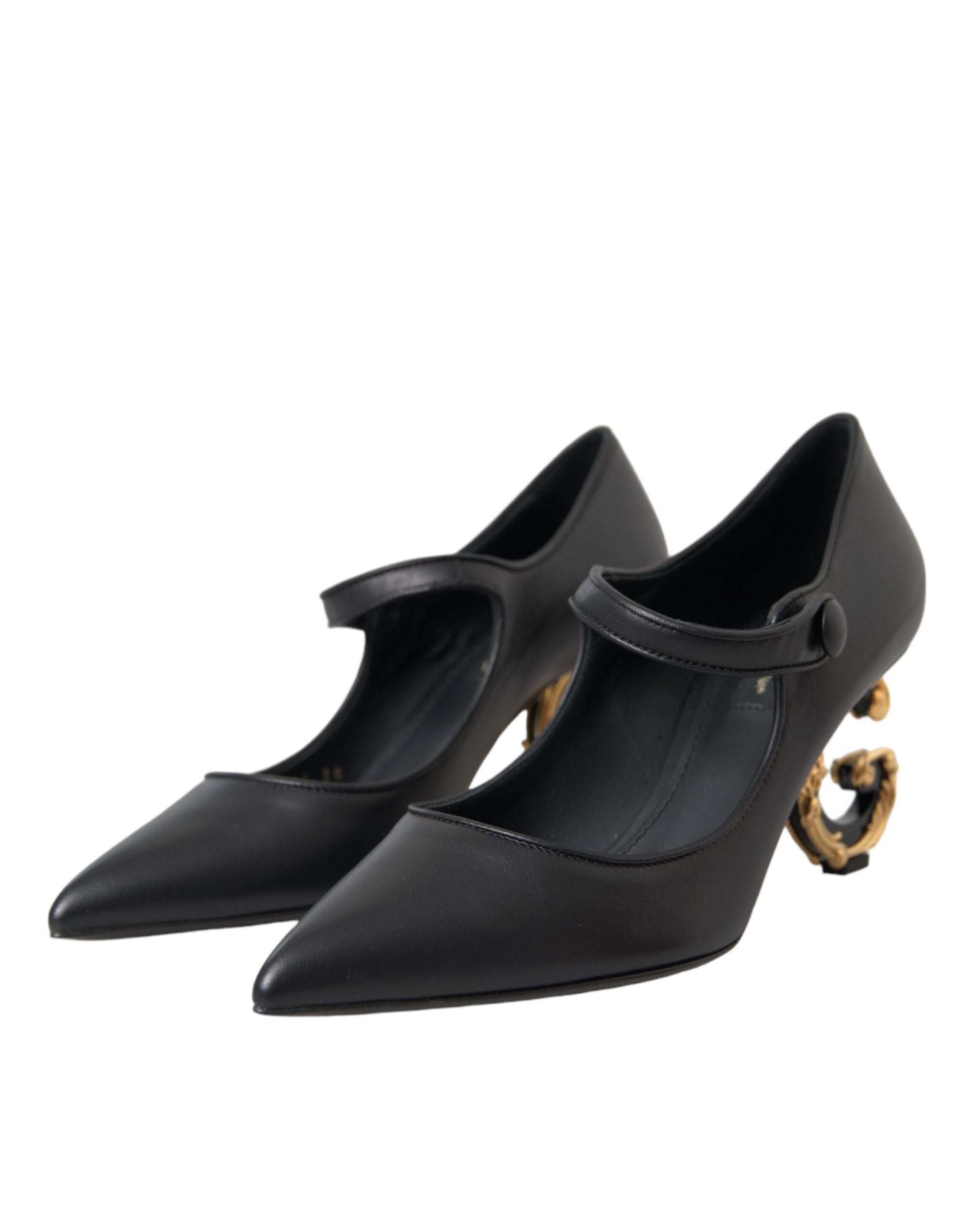 Schwarze Mary Janes Pumps aus Leder mit Logo