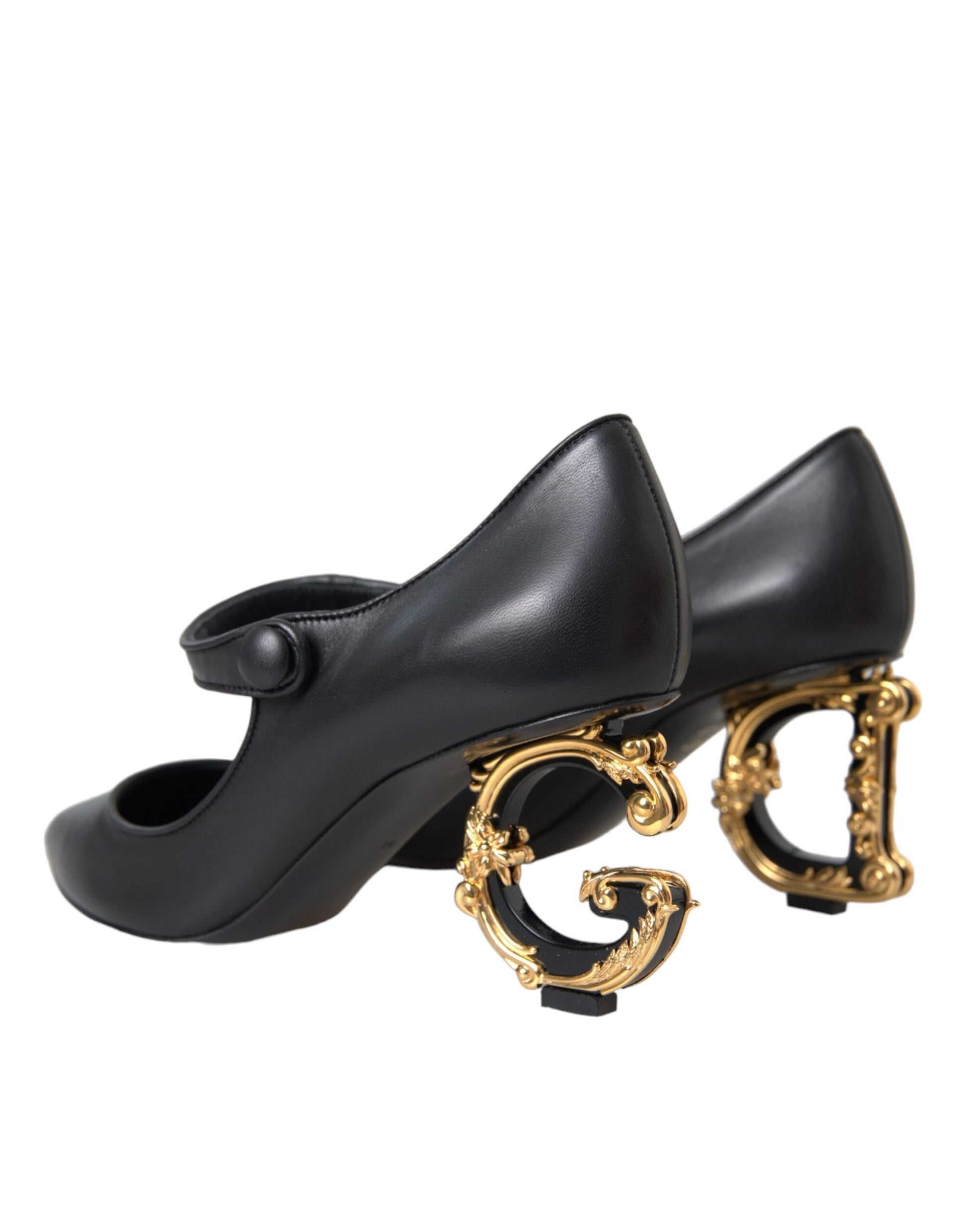 Schwarze Mary Janes Pumps aus Leder mit Logo