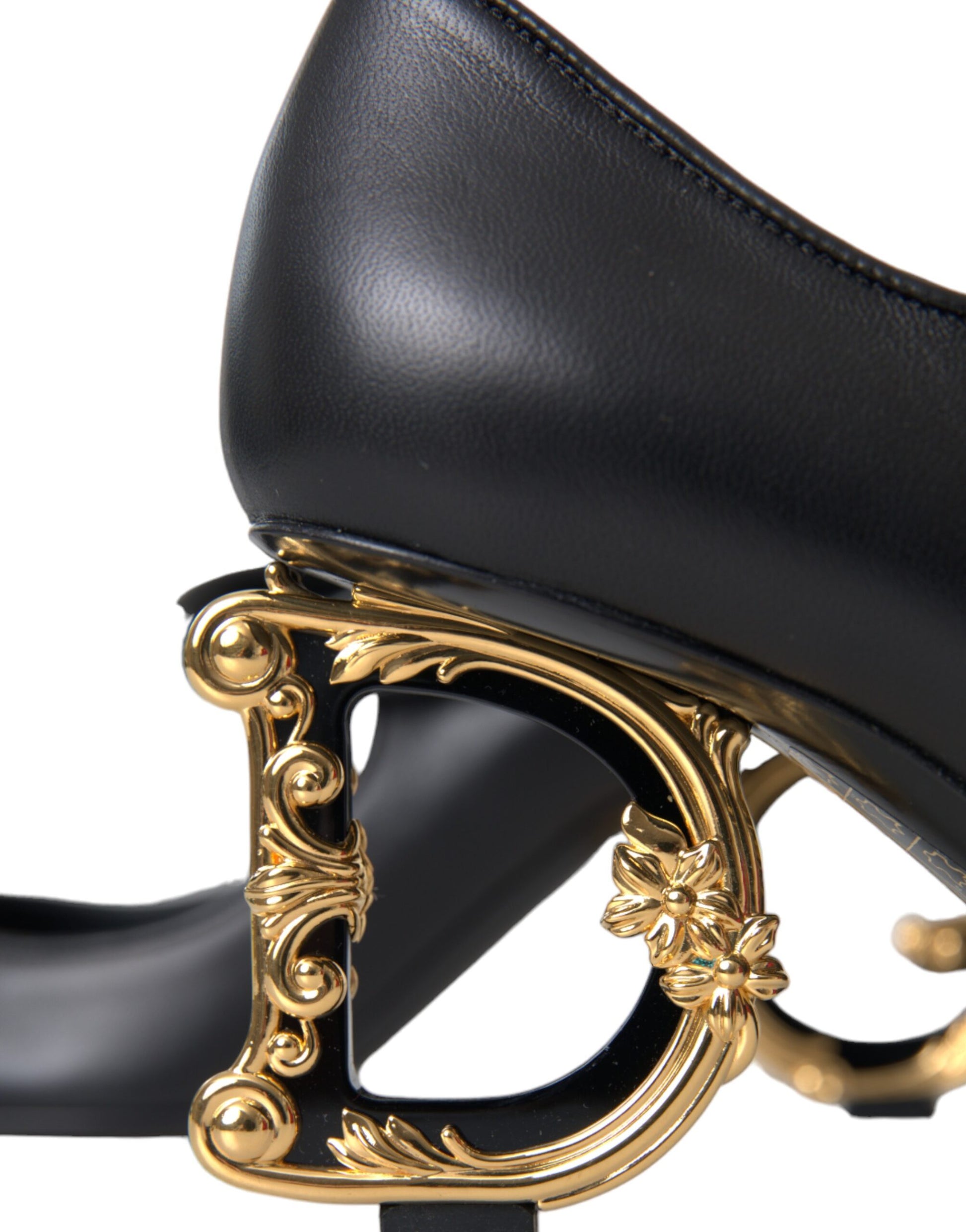 Schwarze Mary Janes Pumps aus Leder mit Logo