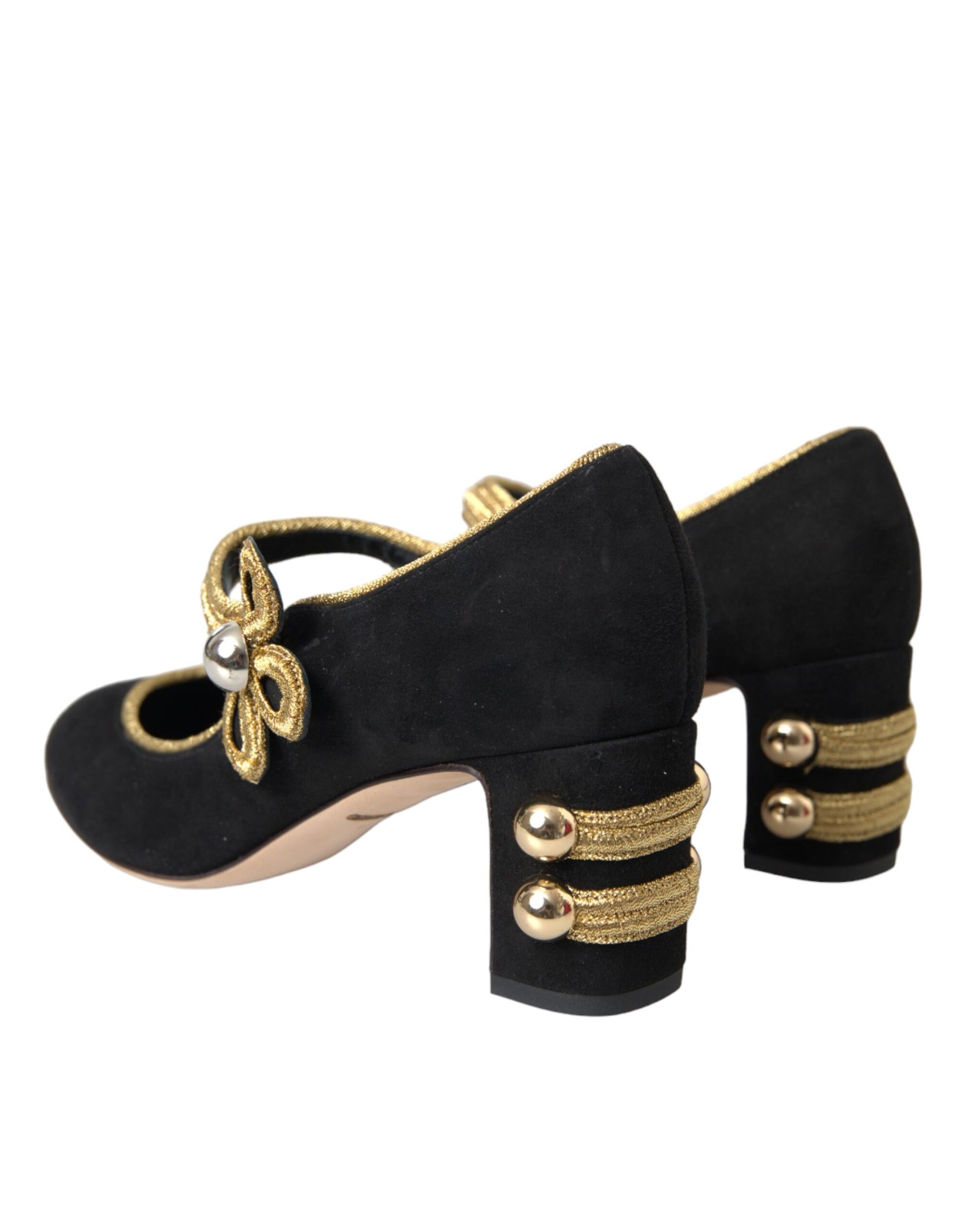 Schwarze Wildleder Gold Mary Janes Heels Pumps Schuhe
