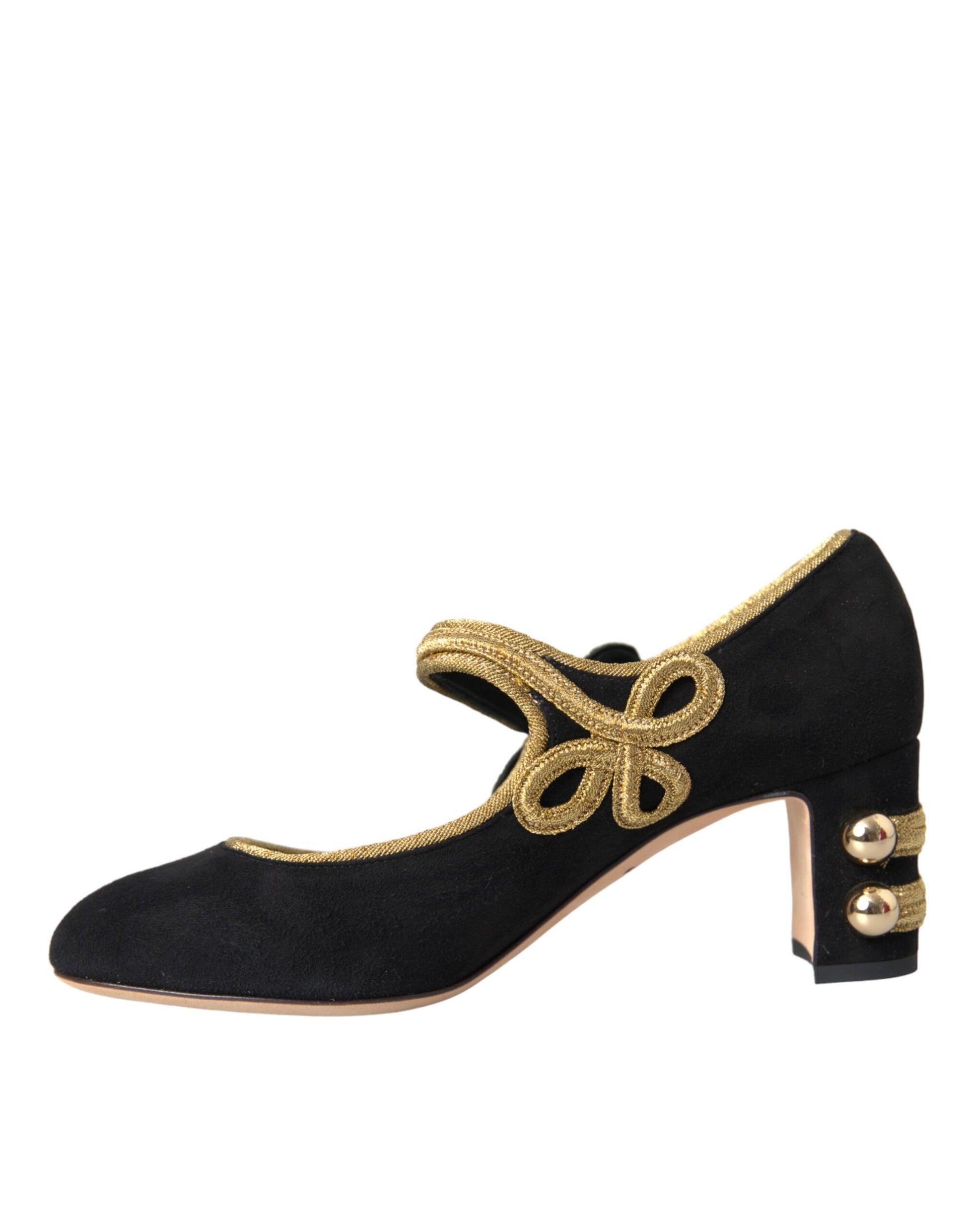 Schwarze Wildleder Gold Mary Janes Heels Pumps Schuhe