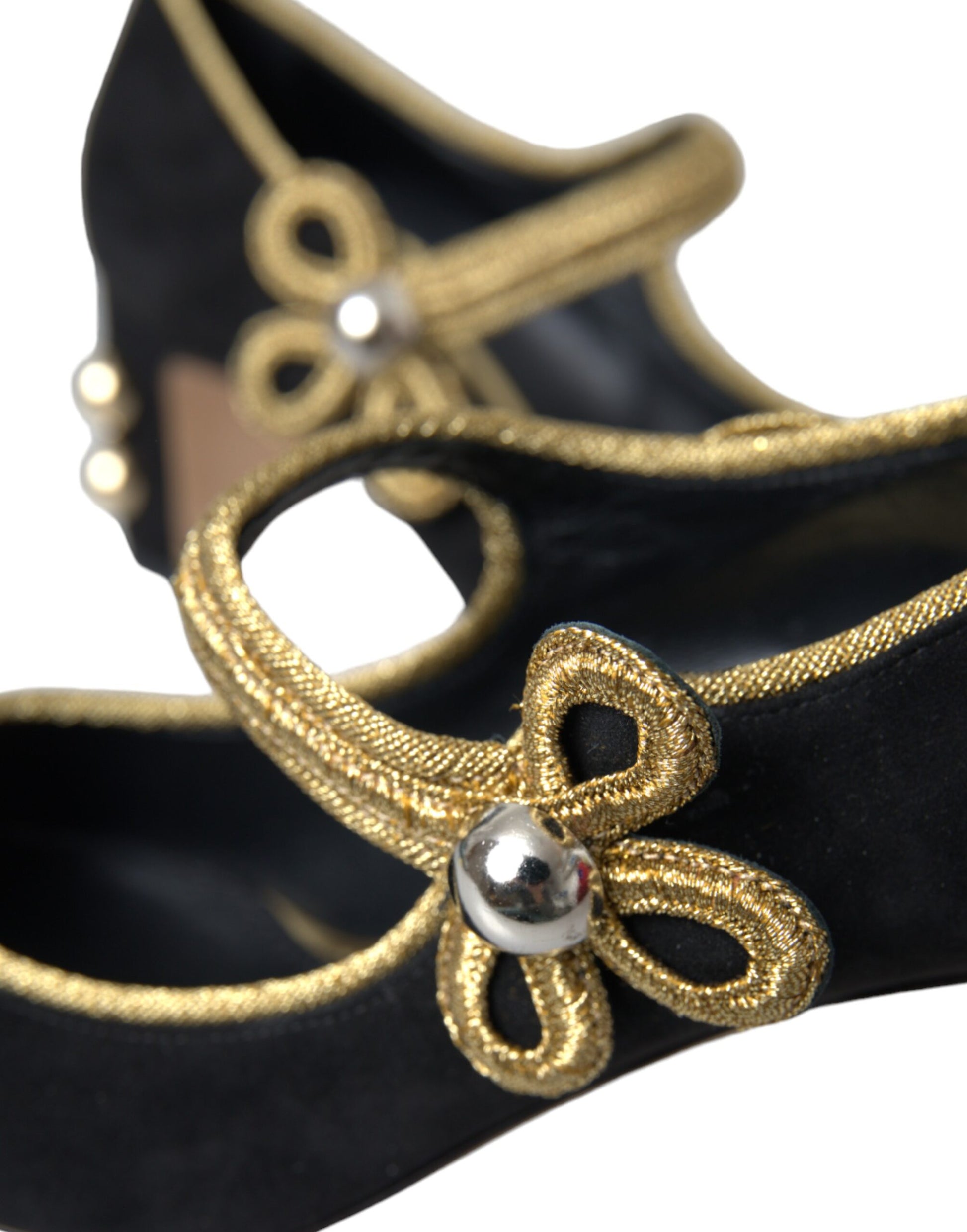 Schwarze Wildleder Gold Mary Janes Heels Pumps Schuhe