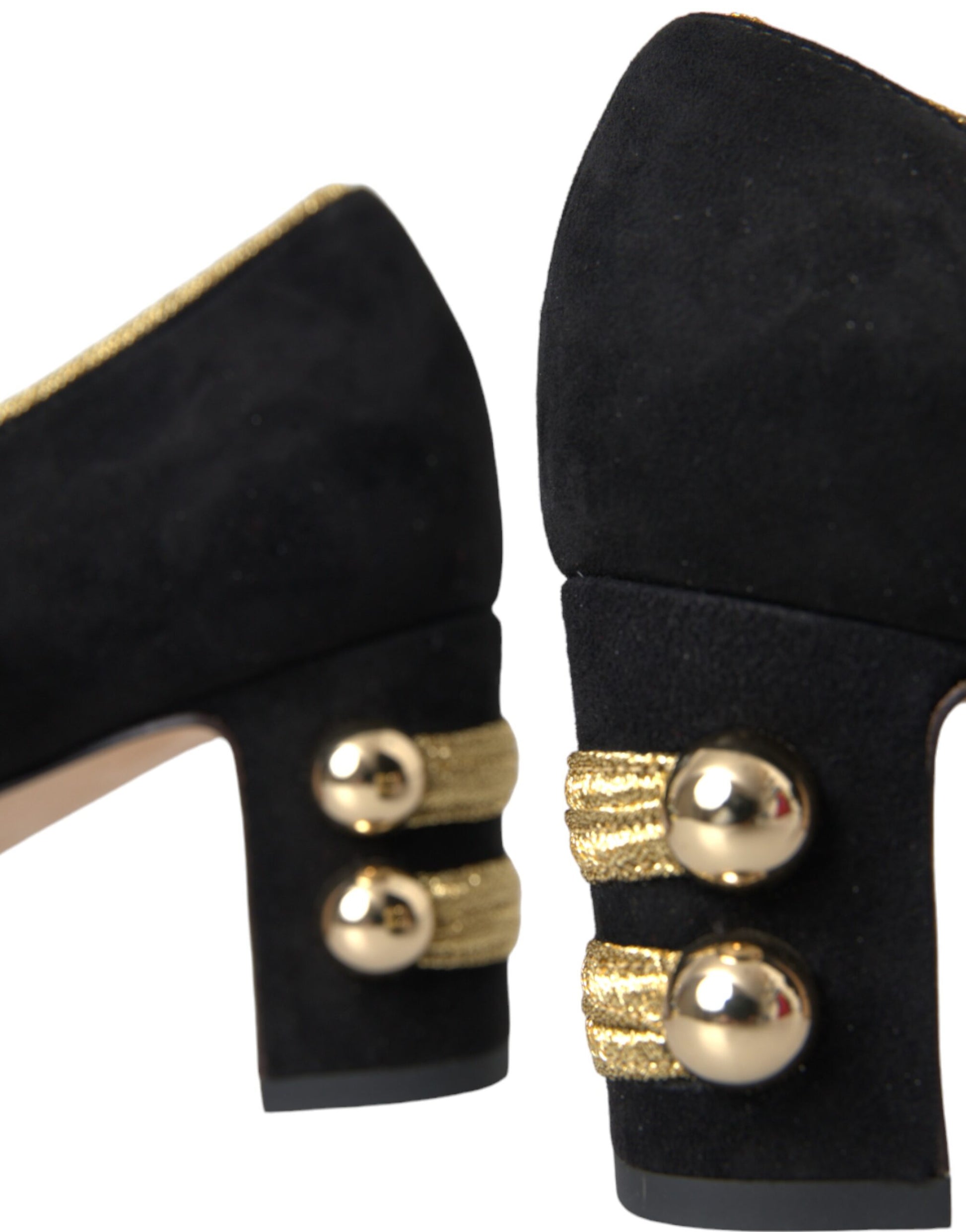 Schwarze Wildleder Gold Mary Janes Heels Pumps Schuhe