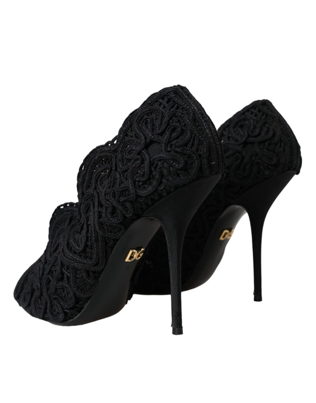 Schwarze Cordonetto Ricamo Pumps mit offener Spitze