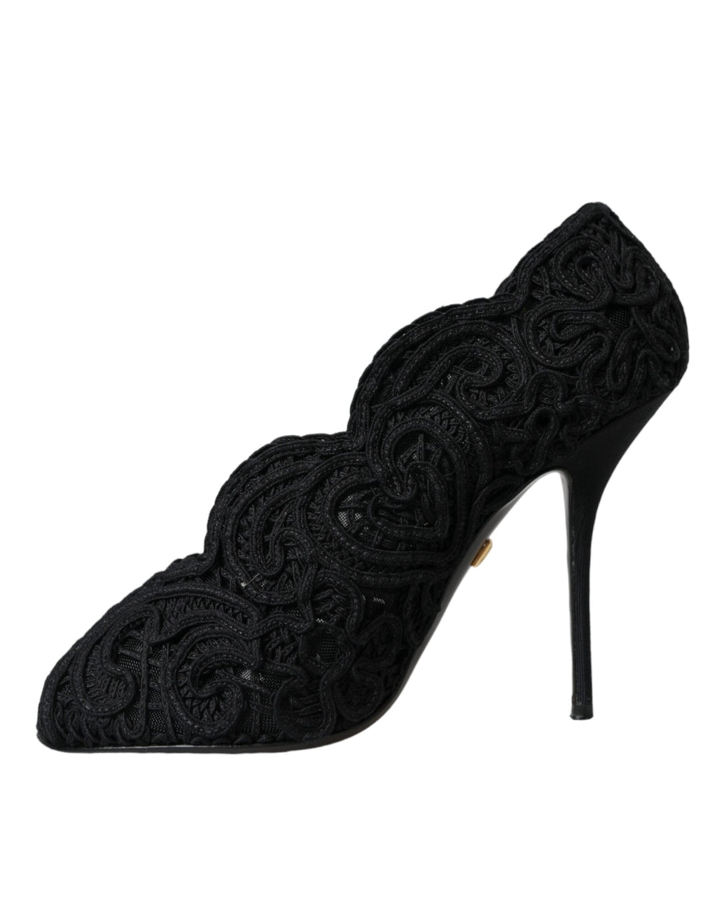 Schwarze Cordonetto Ricamo Pumps mit offener Spitze