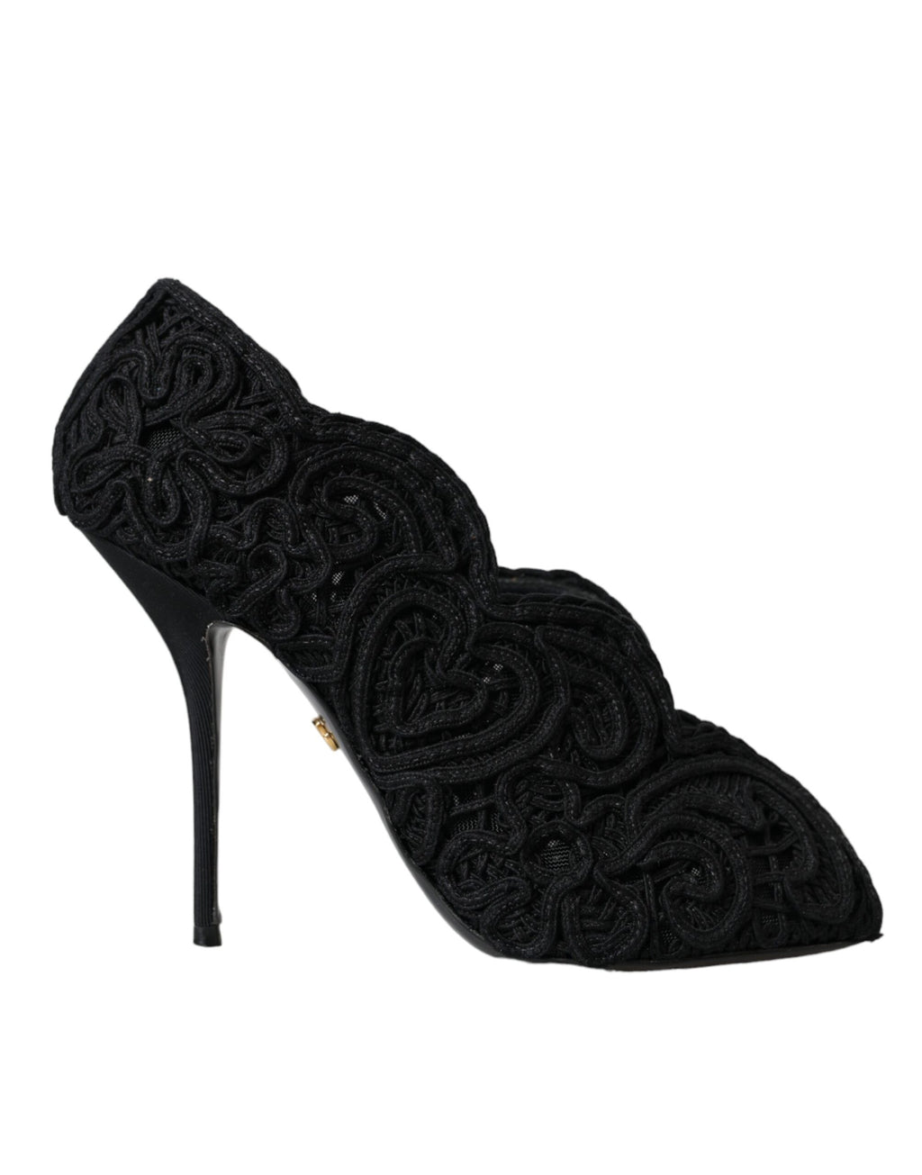 Schwarze Cordonetto Ricamo Pumps mit offener Spitze