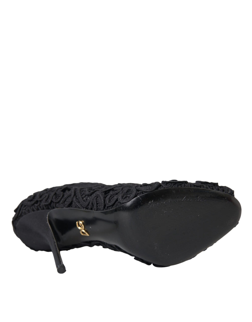 Schwarze Cordonetto Ricamo Pumps mit offener Spitze