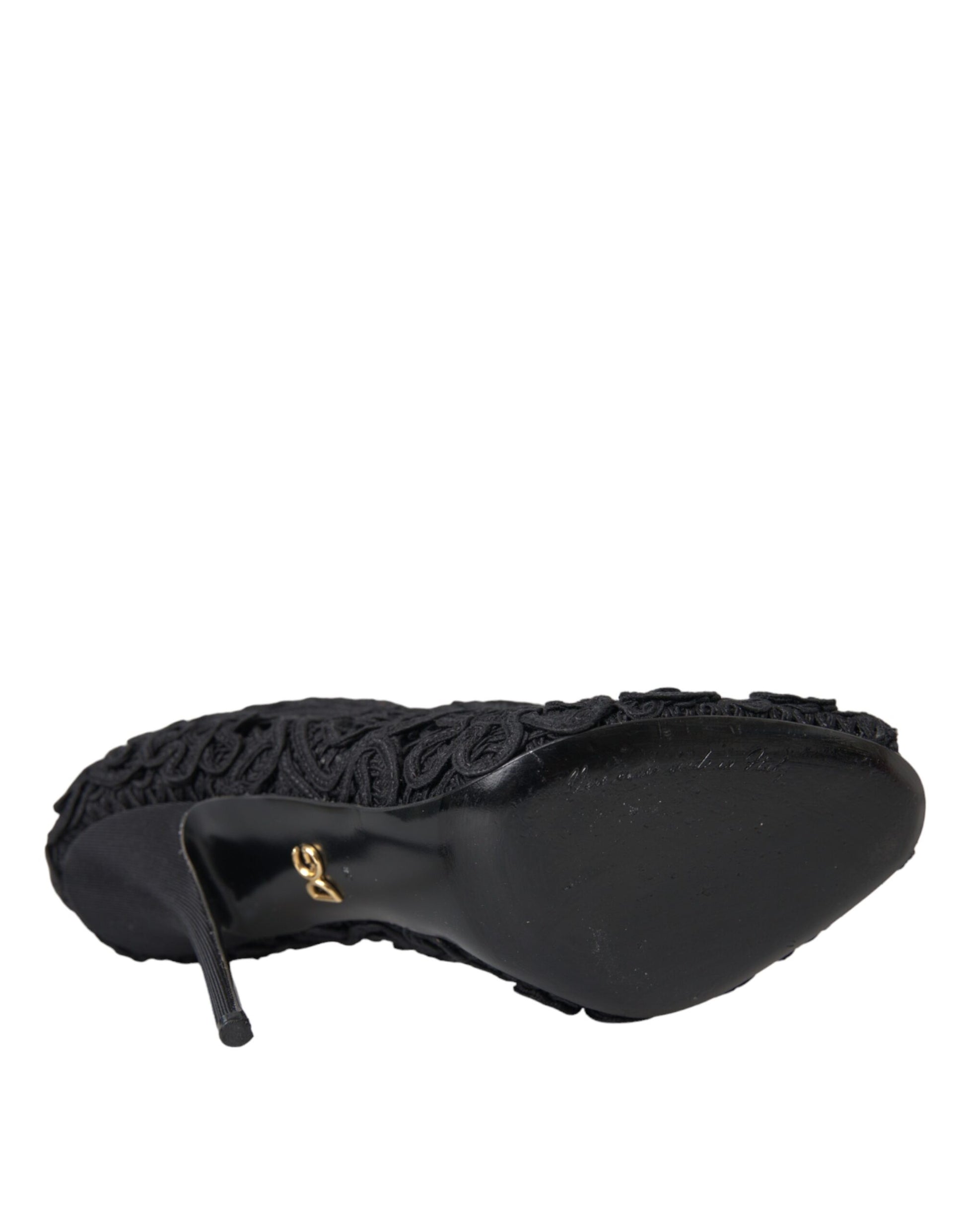 Schwarze Cordonetto Ricamo Pumps mit offener Spitze