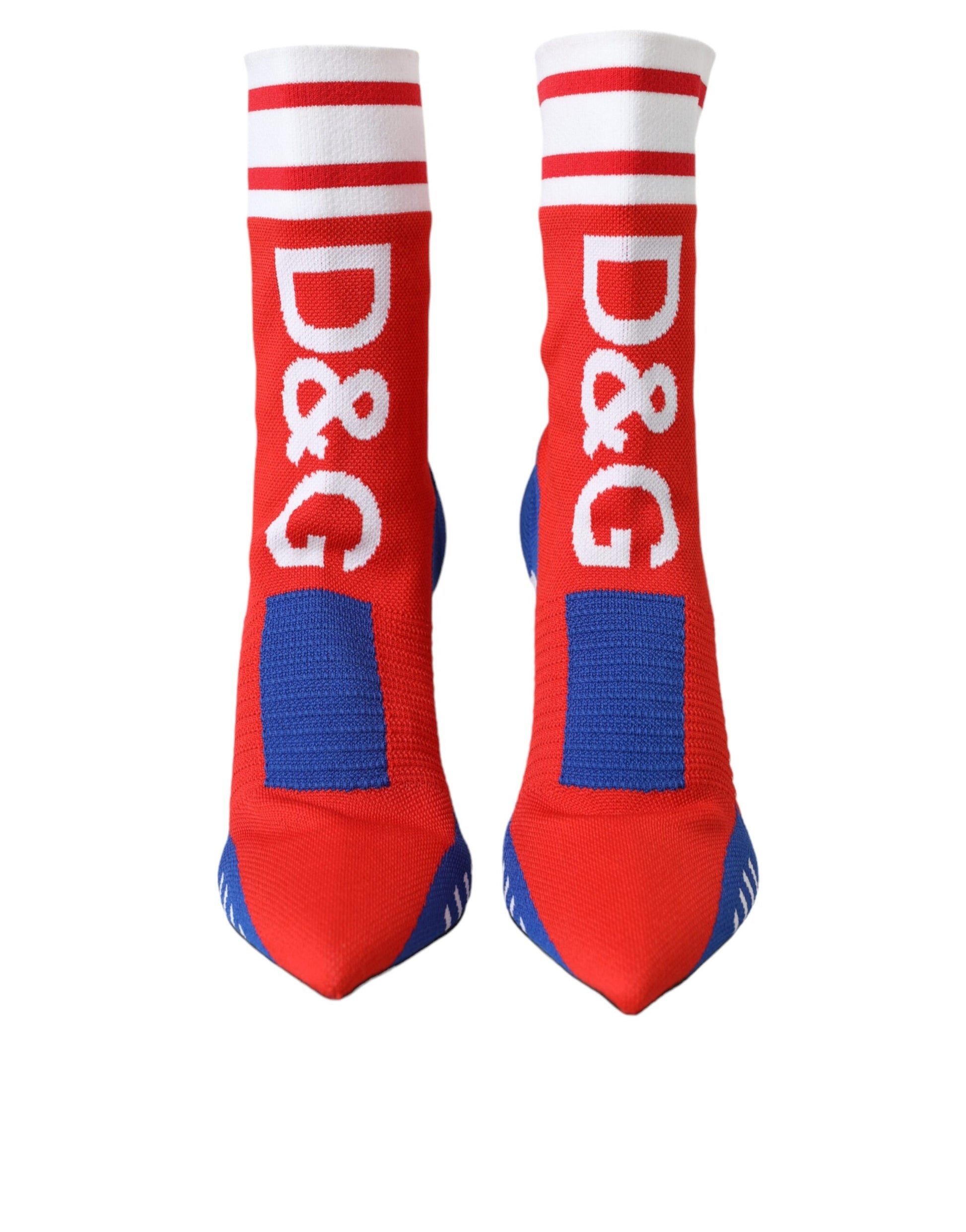 Rot-Blaue Stretch-Stiefeletten im Sockenstil mit Logo