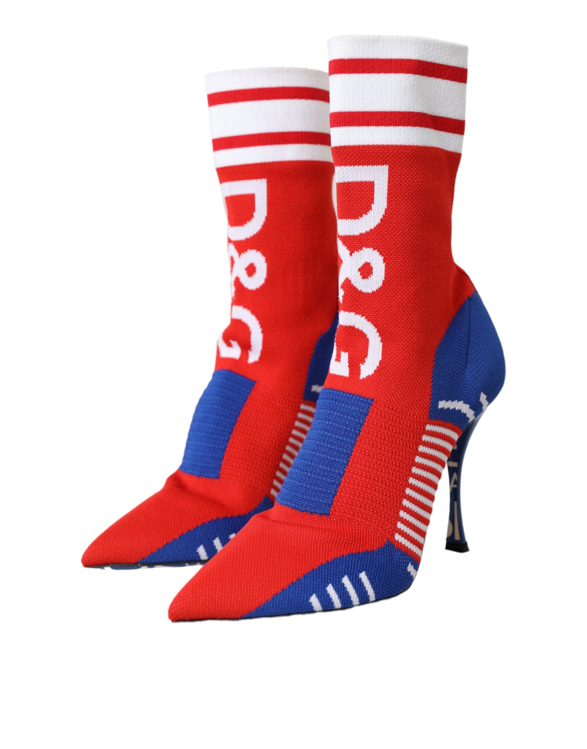 Rot-Blaue Stretch-Stiefeletten im Sockenstil mit Logo