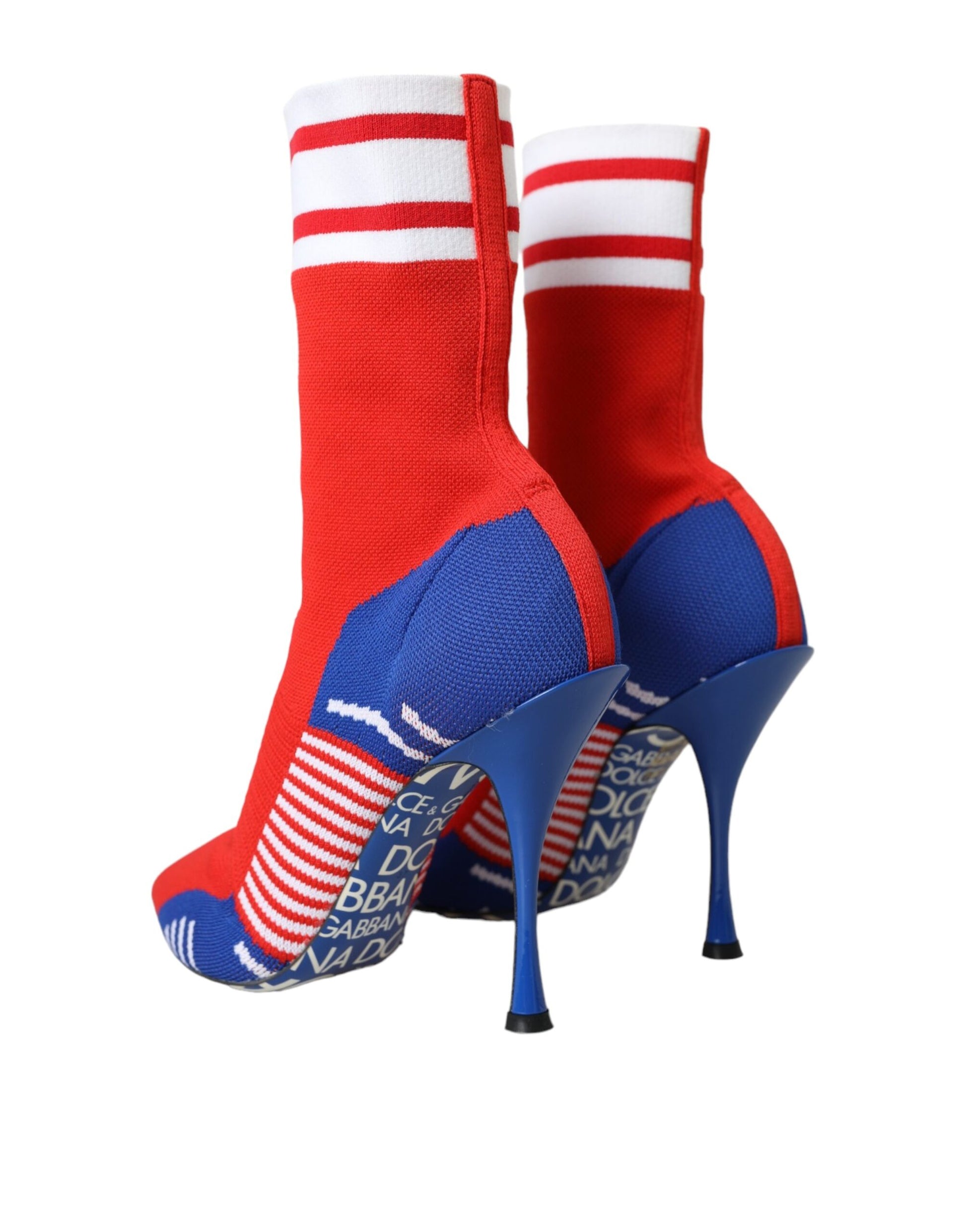 Rot-Blaue Stretch-Stiefeletten im Sockenstil mit Logo