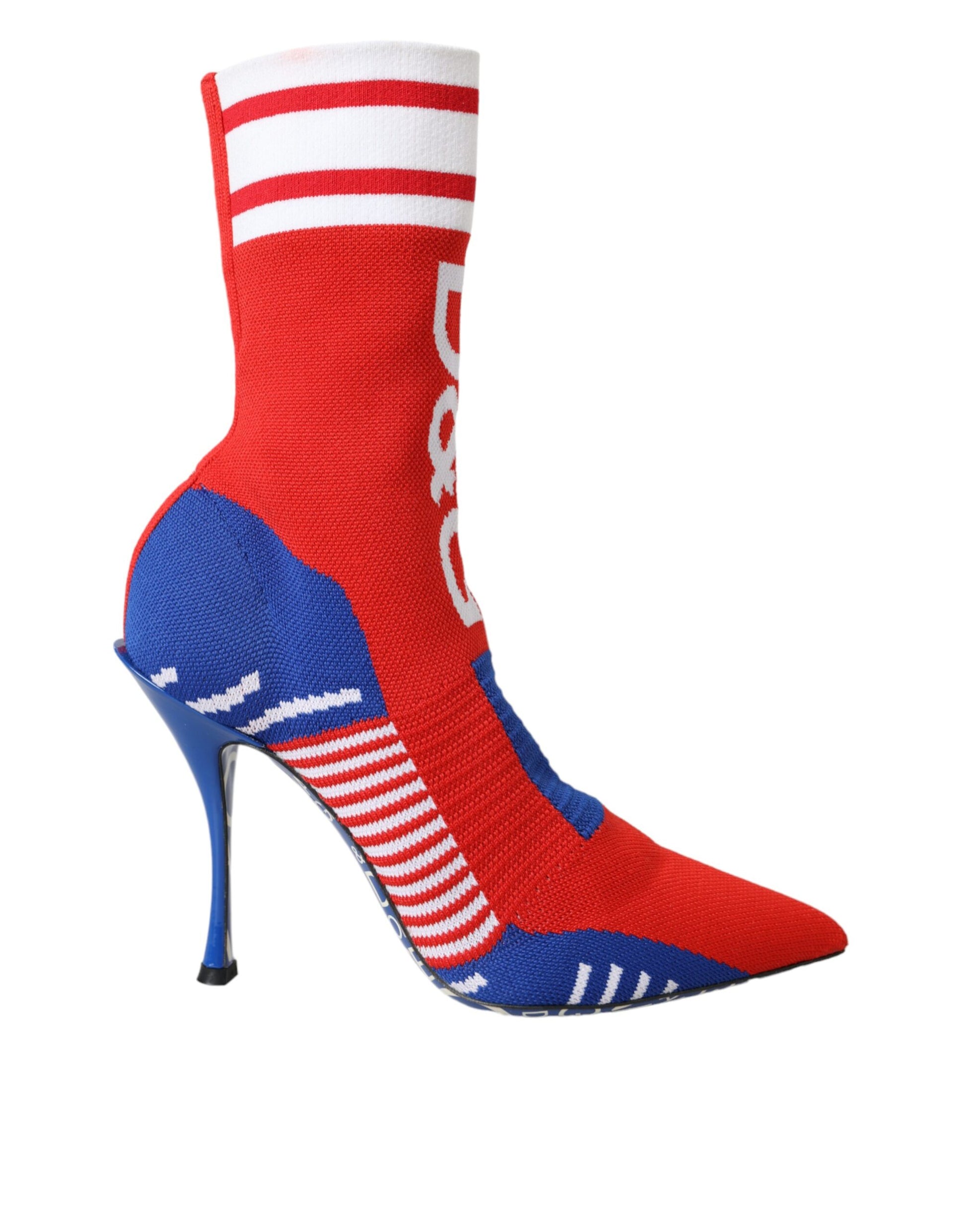 Rot-Blaue Stretch-Stiefeletten im Sockenstil mit Logo